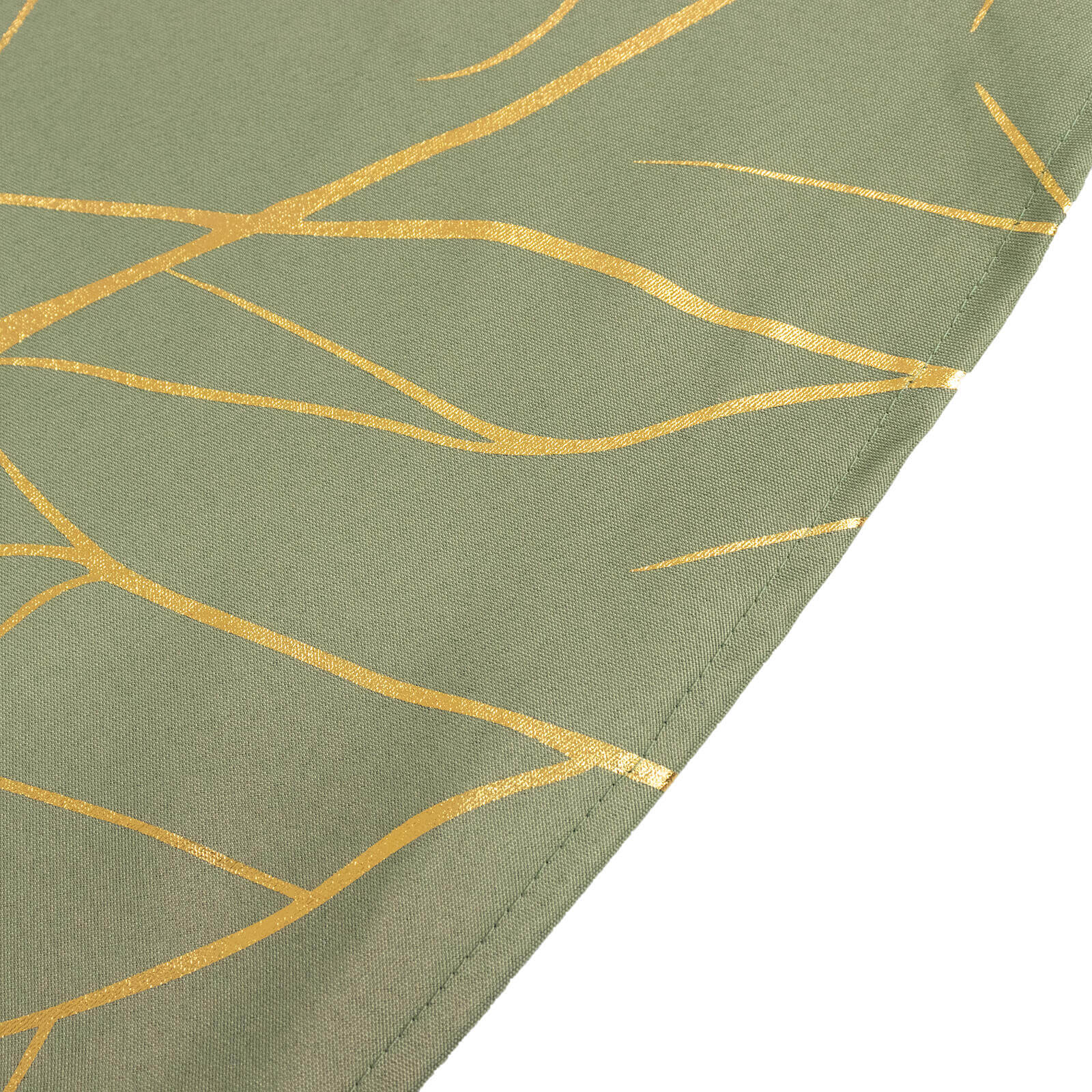 Exclusive! Wrinkle-Resistant 120" Polyester Round Tablecloth in Dusty Sage Green with Gold Foil Tree Branch for Classy Events