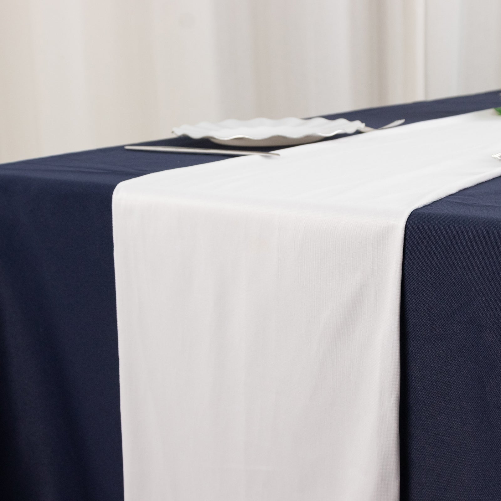 Premium Wrinkle-Free White Scuba Polyester Table Runner (12x108) for Events & Weddings