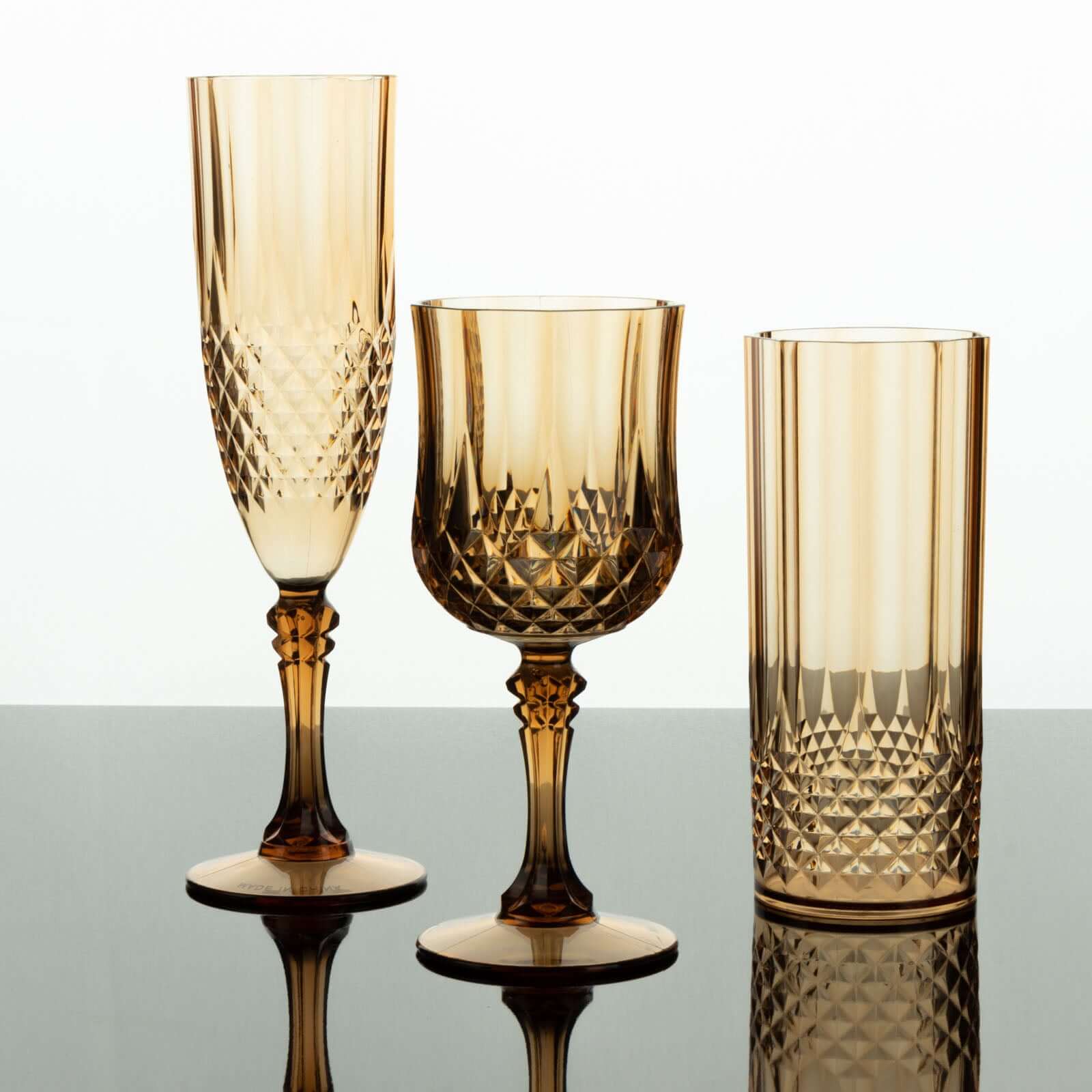 14oz Shatterproof 6-Pack Amber Gold Plastic Cocktail Tumblers with Crystal Cut Style