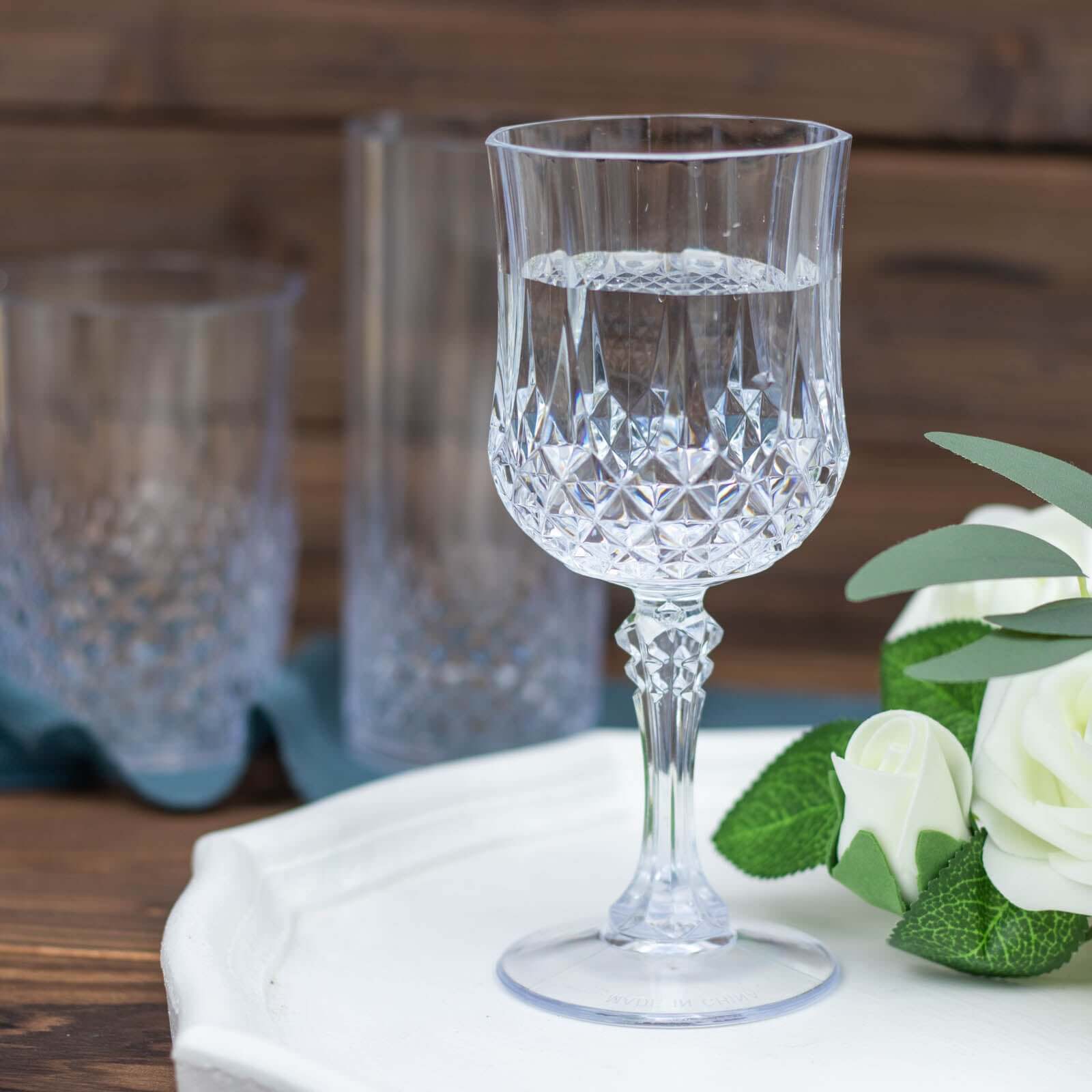 Amazing 6-Pack 8oz Shatterproof Clear Plastic Cocktail Goblets with Crystal Cut Design