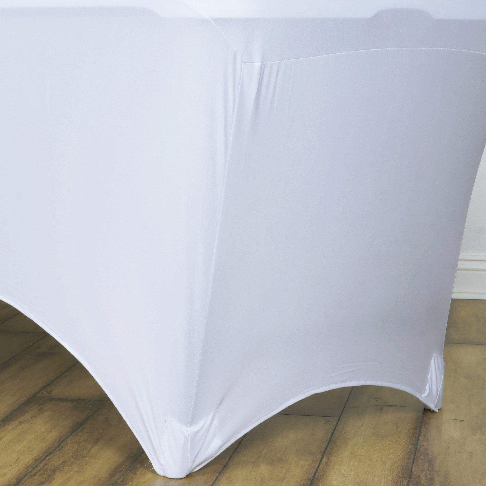 White 96x30 Stretch Spandex Rectangle Table Cover - Durable for Events & Presentations