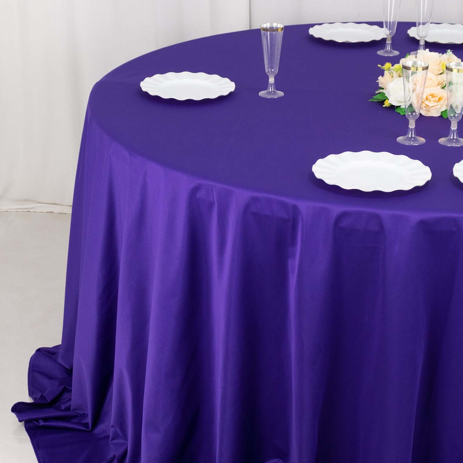 Premium Purple 132' Scuba Round Tablecloth - Wrinkle & Stain Resistant