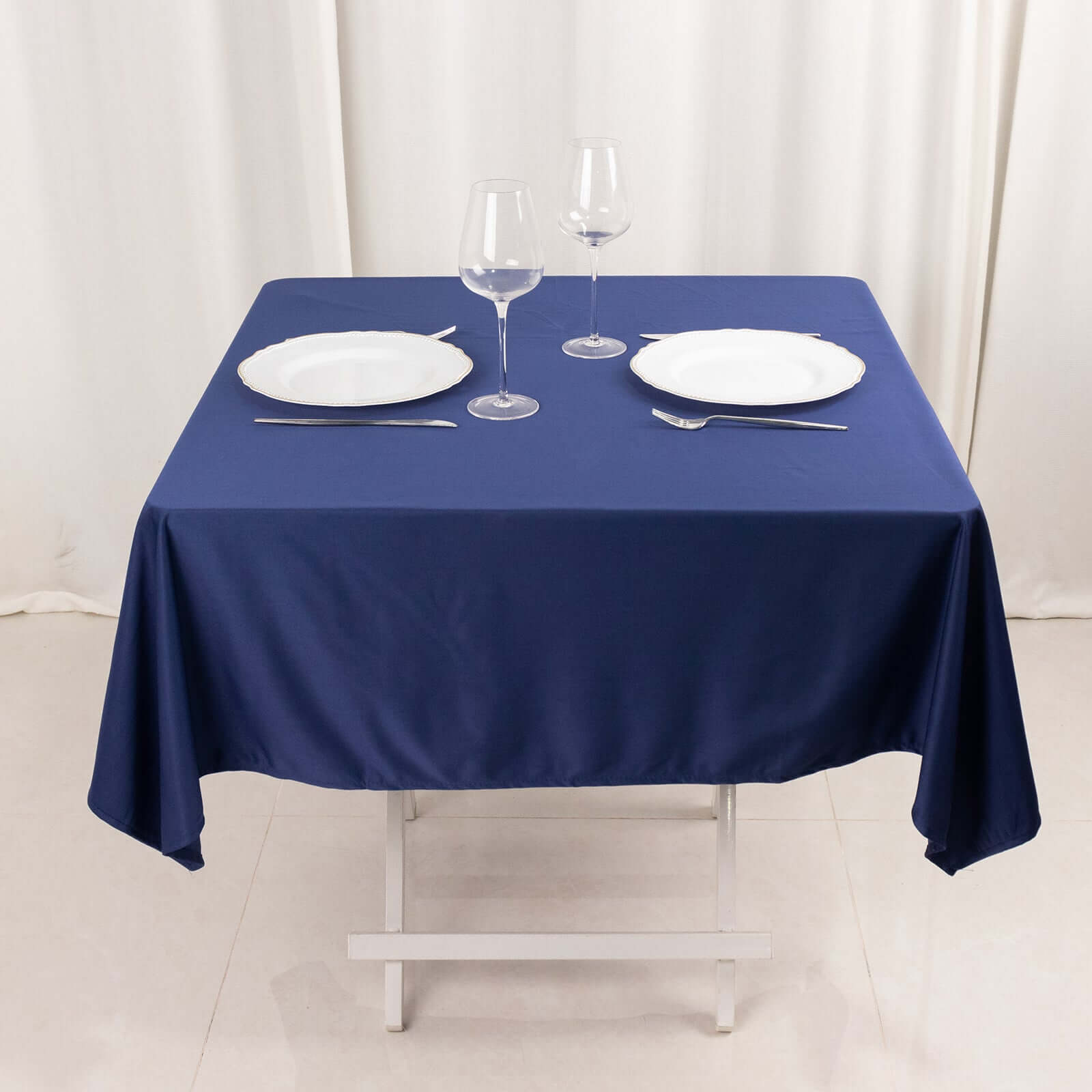 Hot Deal! Navy Blue Premium Scuba 54x54 Square Tablecloth - Wrinkle & Stain Resistant