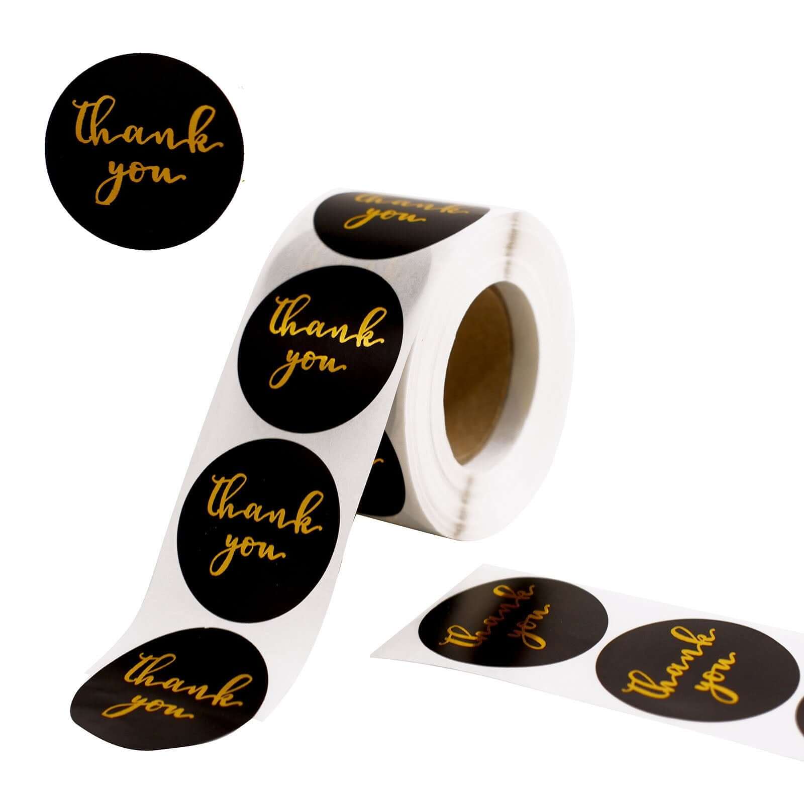 500Pcs Gold Foil 'Thank You' Round Stickers on Black Roll - Ideal for DIY Envelope Decor