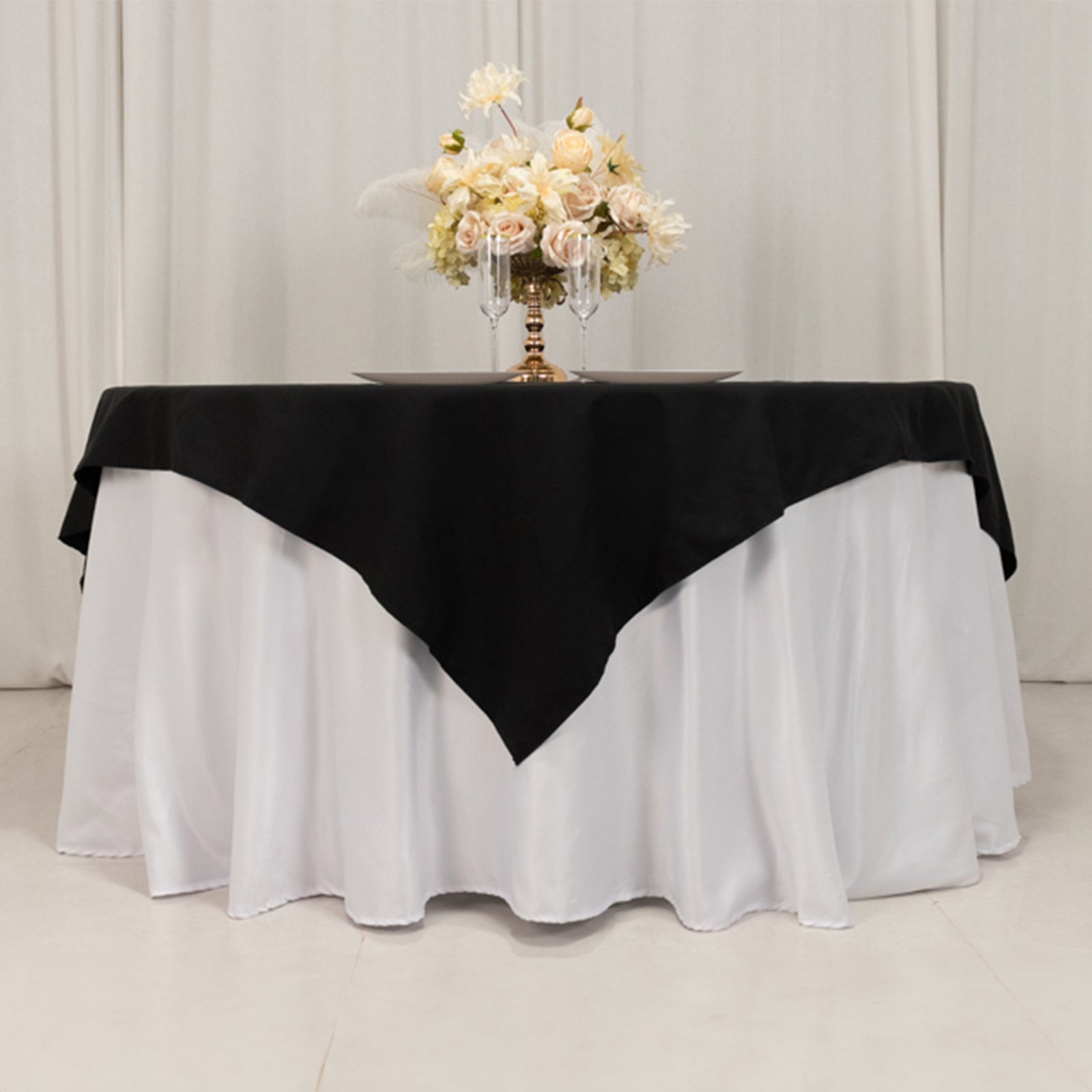 Black 70x70 Wrinkle-Resistant Cotton Blend Square Table Overlay - Ideal for Events