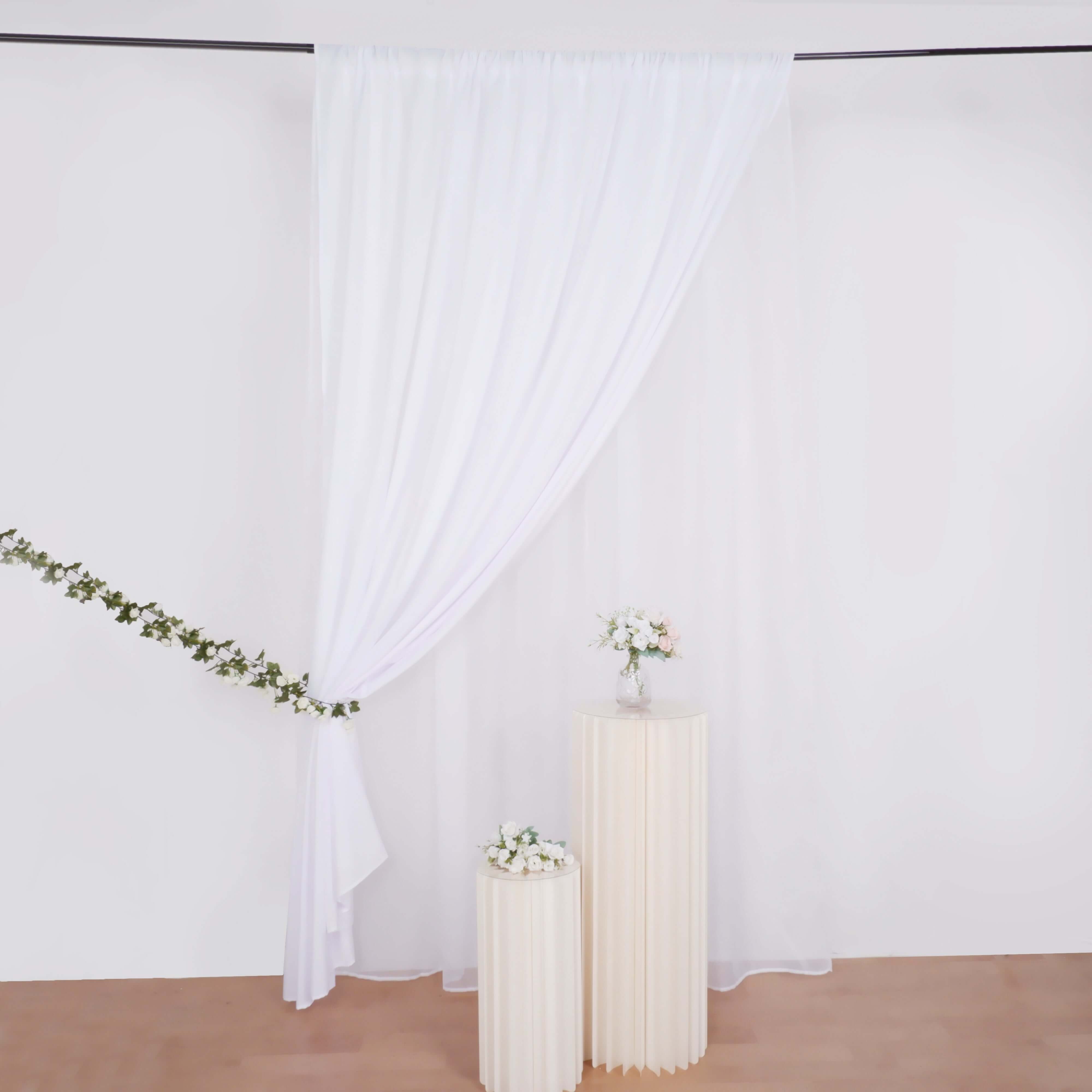 Sale! 10ftx10ft Dual - Layer White Polyester & Chiffon Event Curtain Drapes with Rod Pockets