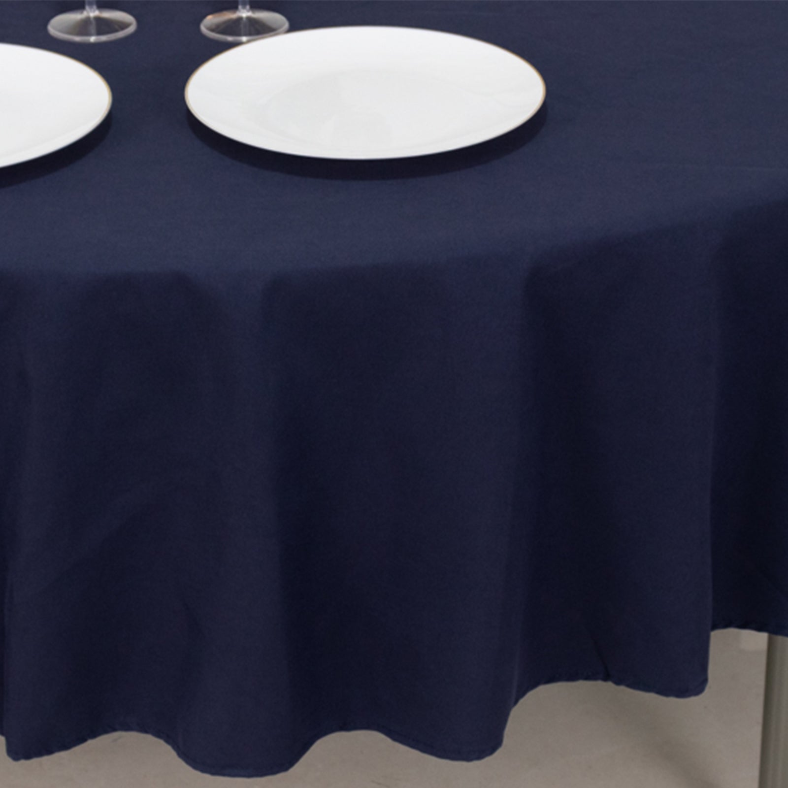 Wrinkle-Resistant Navy Blue 90" Cotton Blend Round Tablecloth
