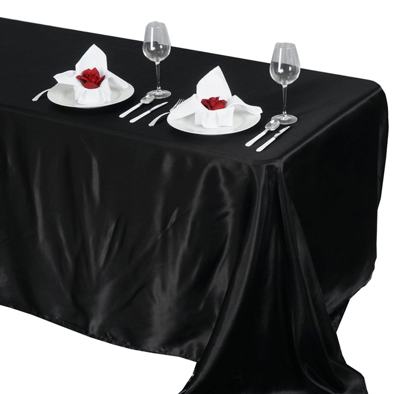Black Seamless Satin 90x132 Tablecloth - Ideal for Weddings and Parties