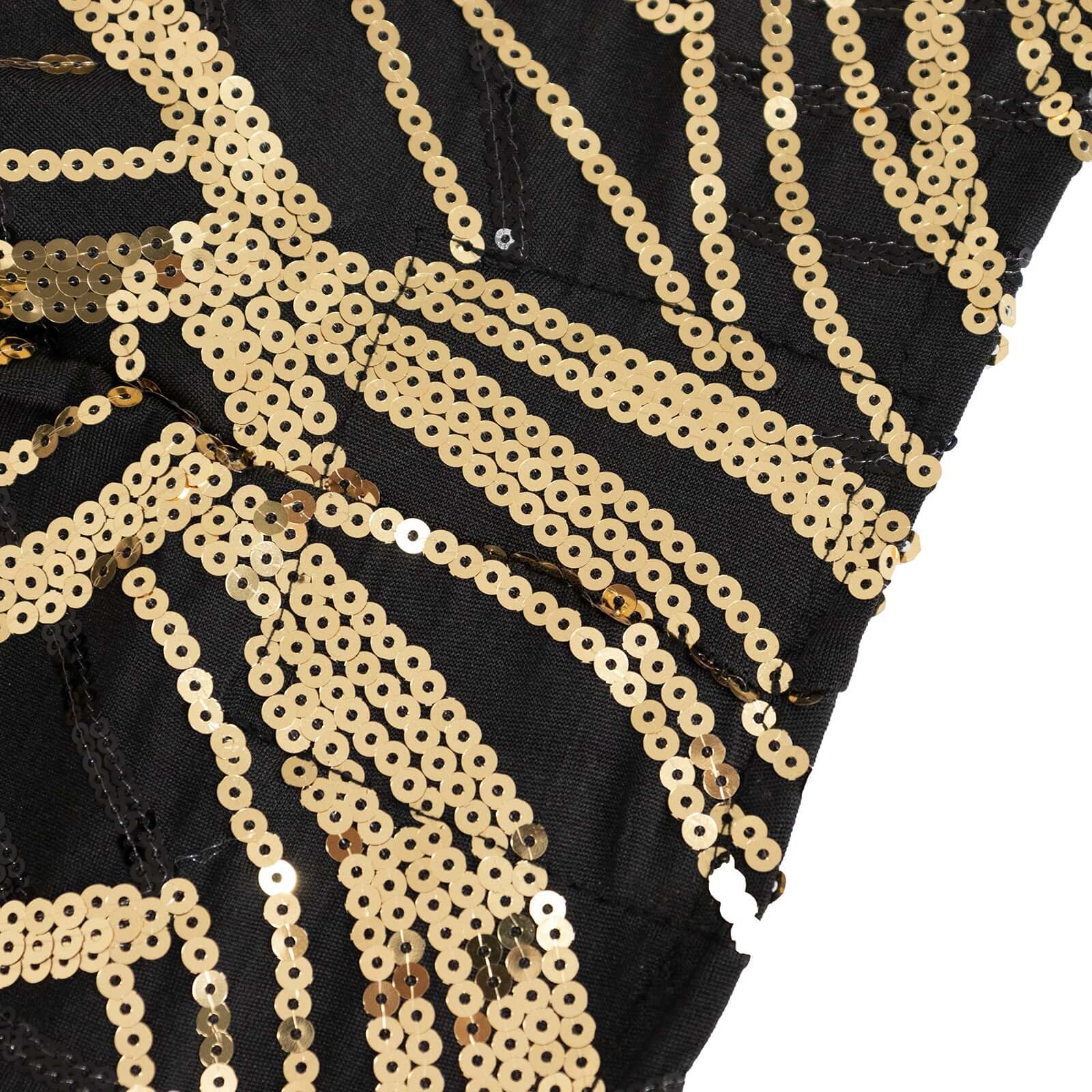 Black/Gold Wave Embroidered Four-Way Stretch Sequin Spandex Tablecloth for Luxe Events