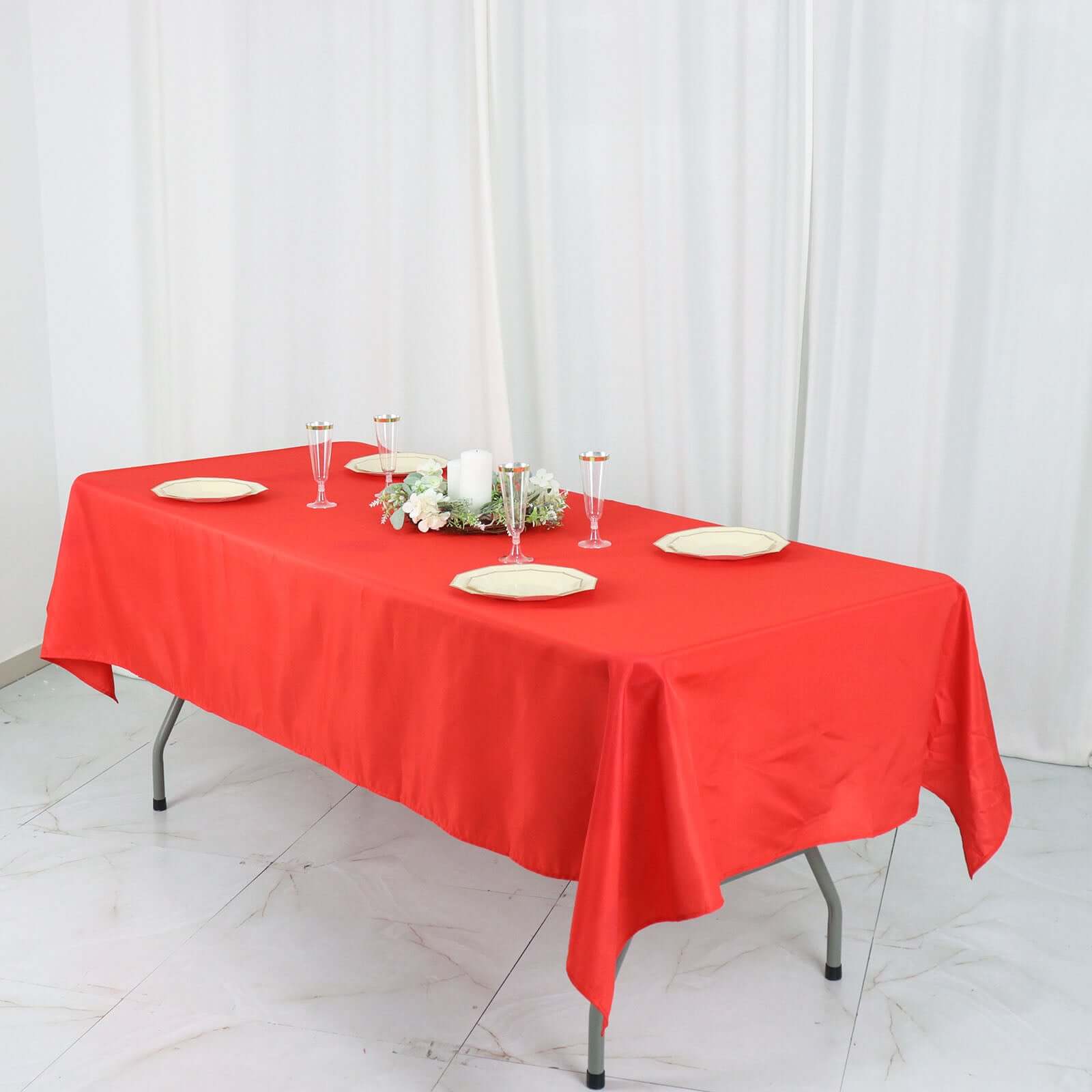 Hot Sale! Wrinkle-Resistant Red Polyester Rectangle Tablecloth, 54x96 for Various Events