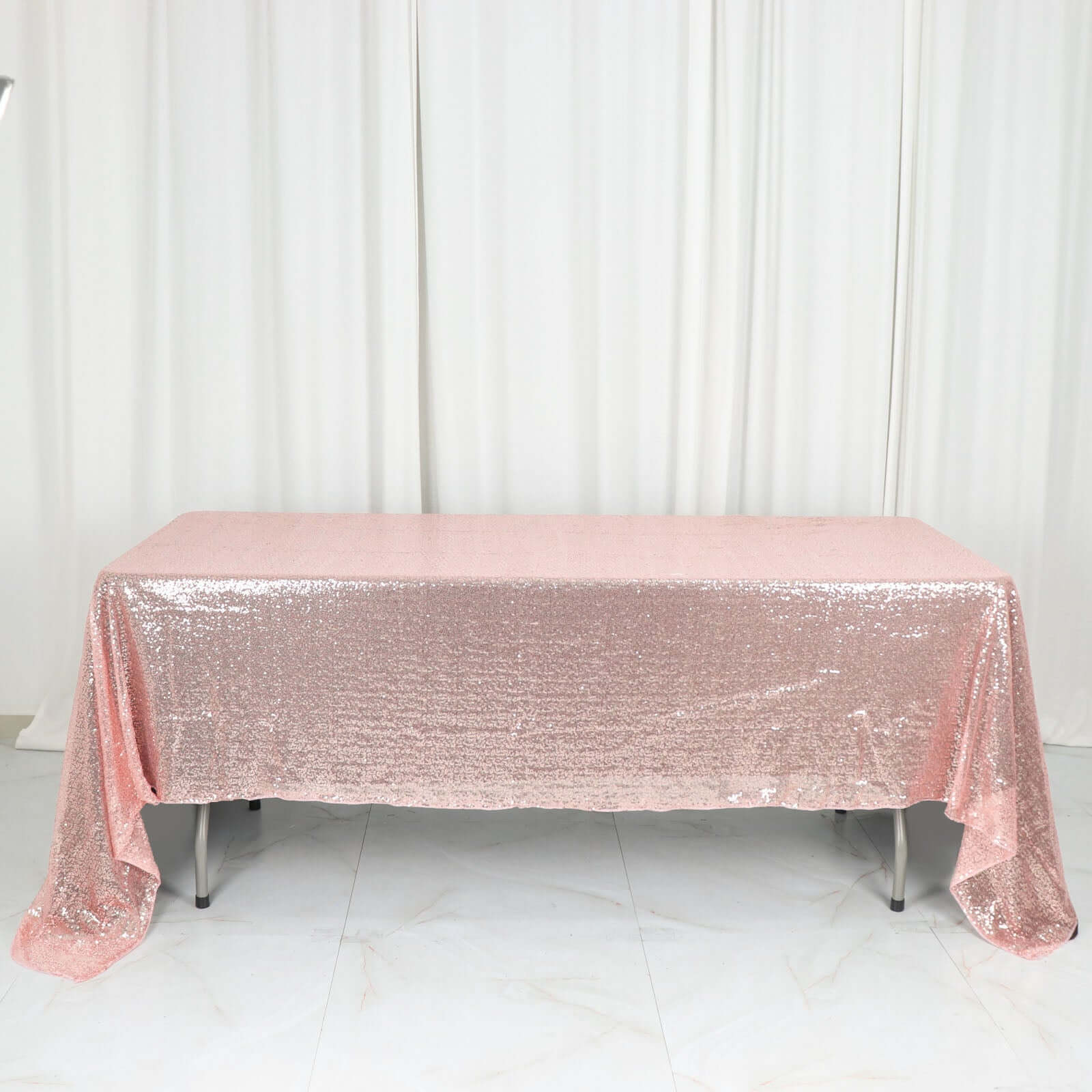 Rose Gold Glittering Sequin Rectangle Tablecloth, 60x126 Size