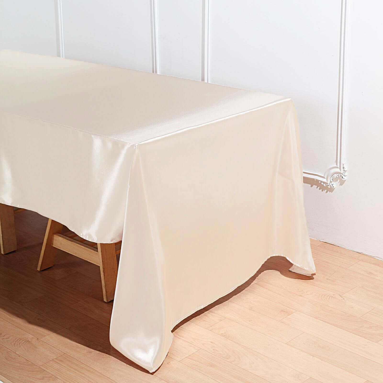 Beige Satin 60x126 Rectangular Tablecloth - Smooth & Lustrous, Ideal for Events