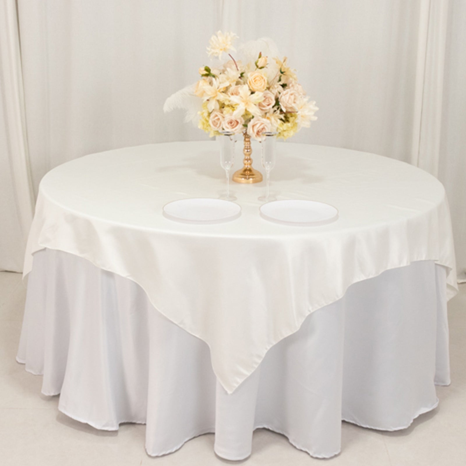 Hot Deal! Ivory Lamour Satin 72x72 Square Table Overlay with Smooth Finish