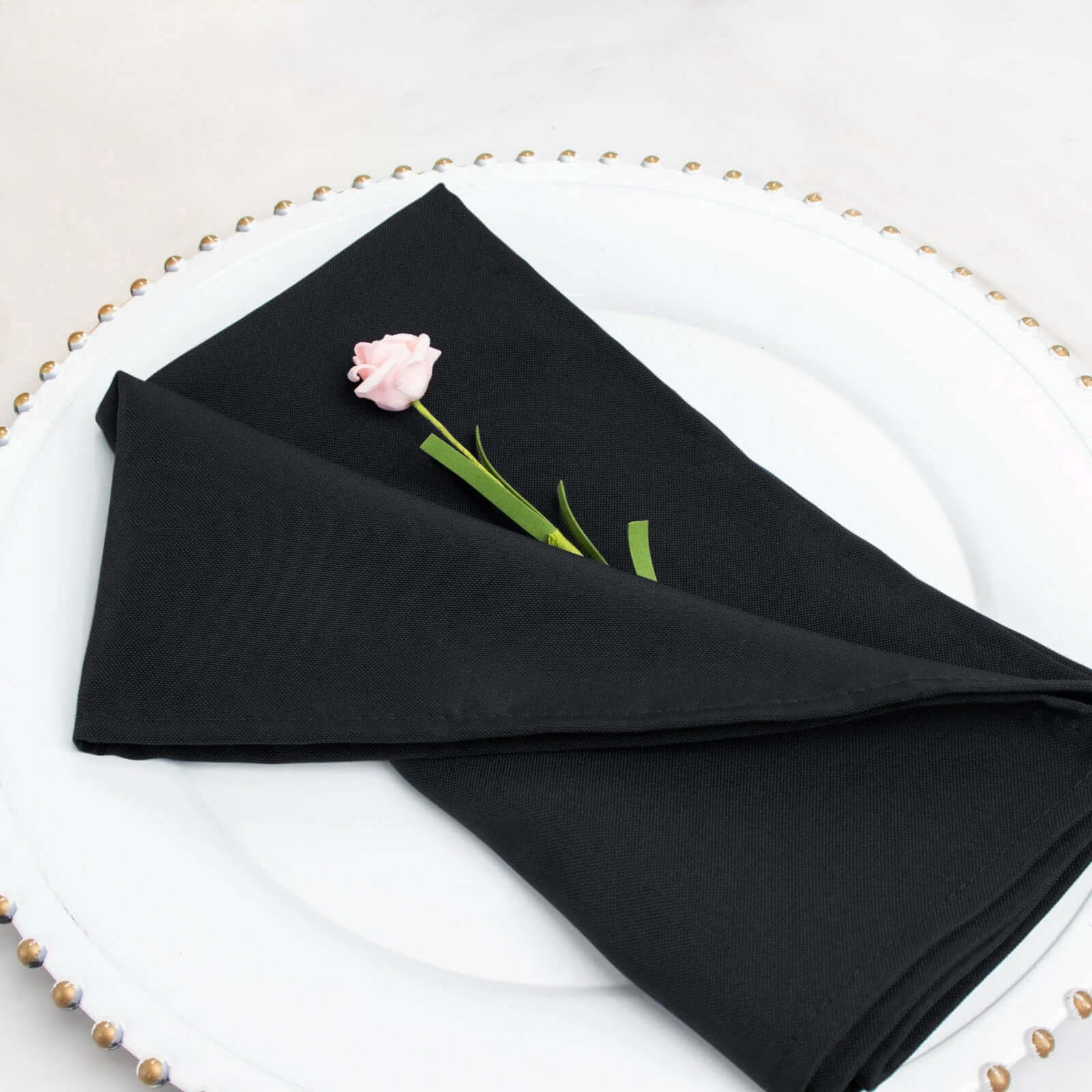 5-Piece Set of Premium Black 20x20 Polyester Dinner Napkins - Stain & Wrinkle Resistant