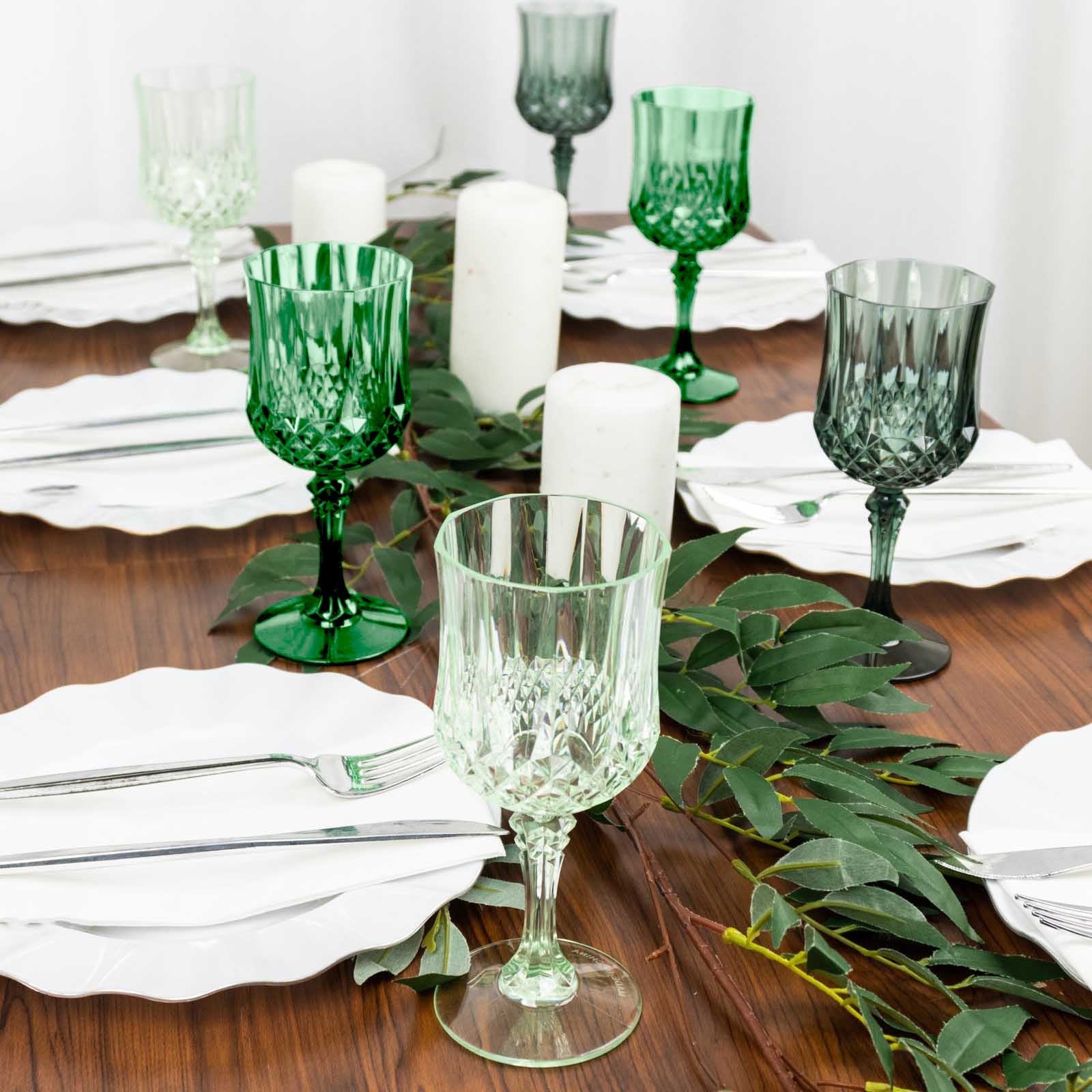 Hot Deal! 12-Pack 8oz Shatterproof Plastic Cocktail Goblets in Assorted Green Crystal Cut Design