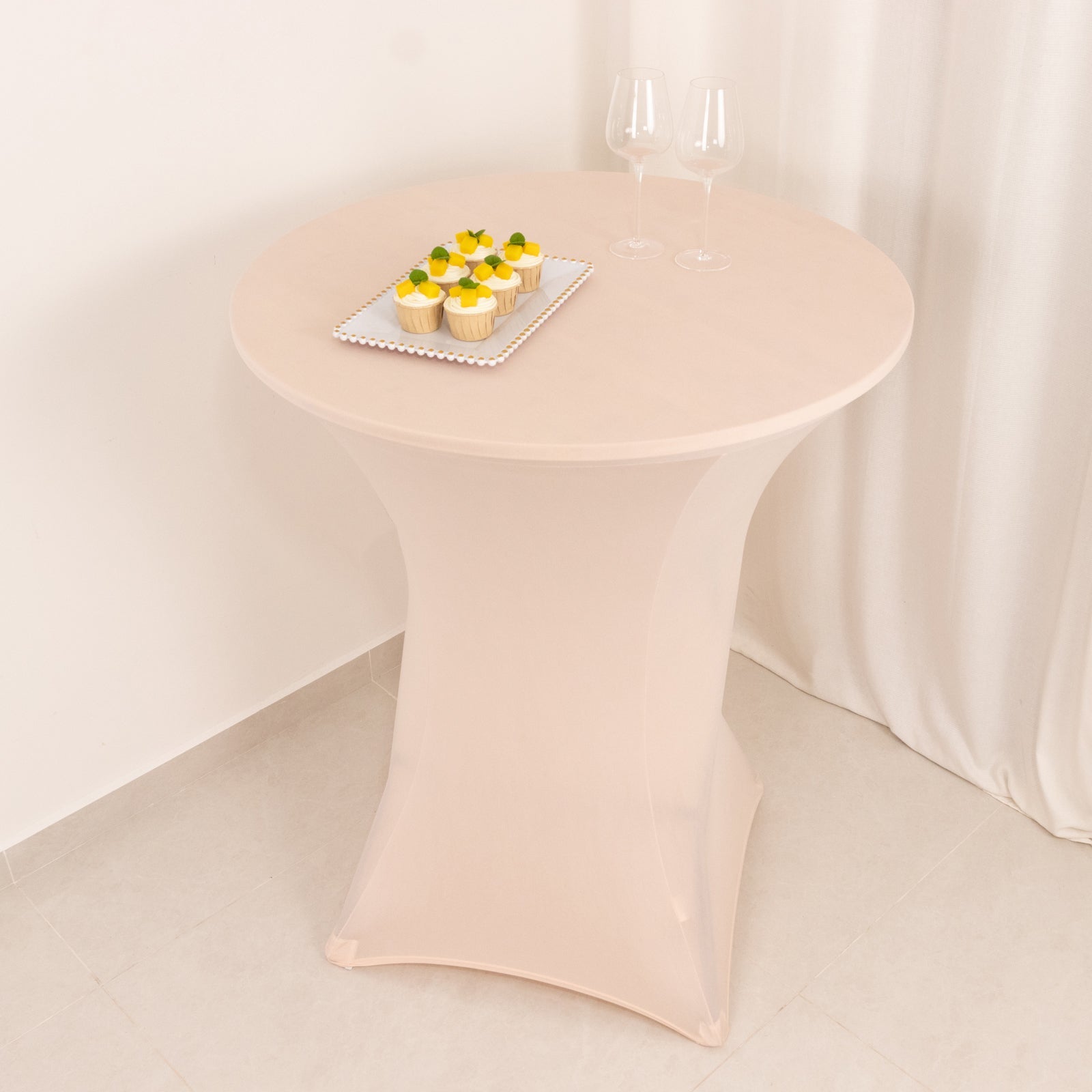 Blush Spandex Stretch Cocktail Table Cover - Easy Maintenance for 33'-36' Tables