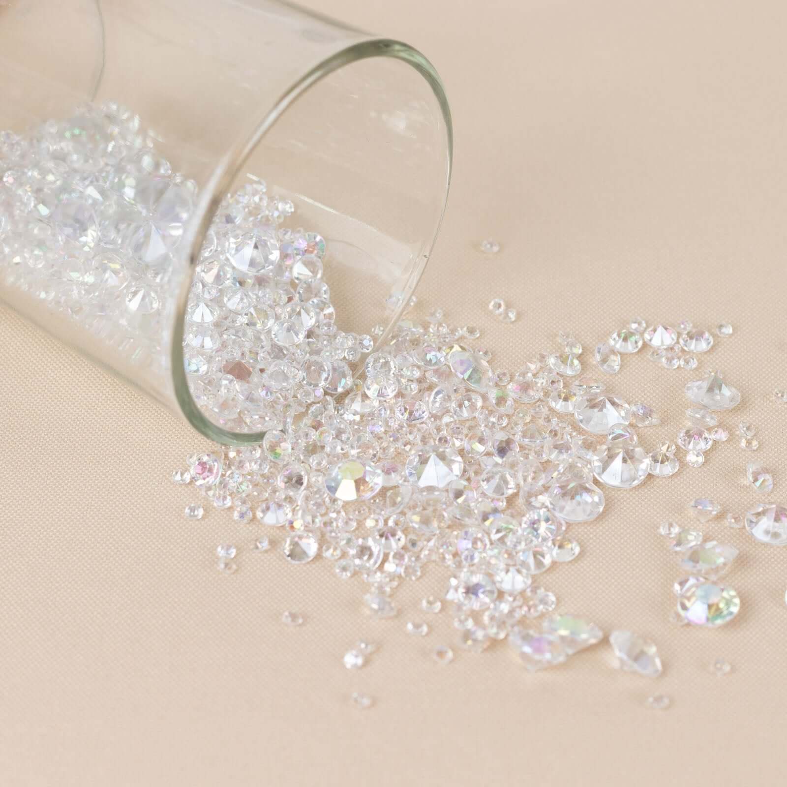 Get 4000 Pcs Iridescent Acrylic Diamond Beads - Ideal for Wedding Decor & DIY, 3mm, 6mm, 10mm Sizes