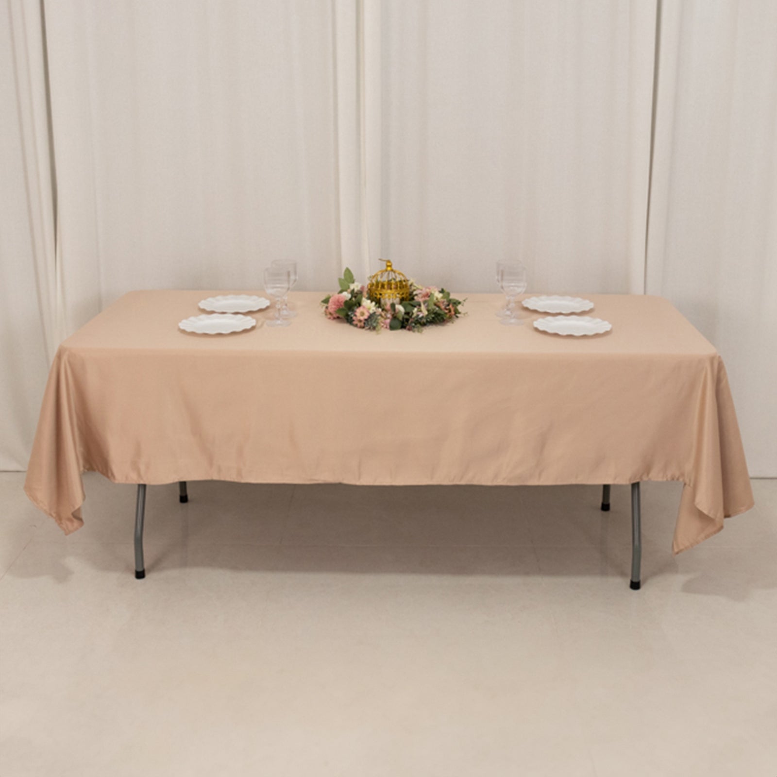 Luxurious Nude Lamour Satin Rectangle Tablecloth - 60x102, Durable & Silky Soft
