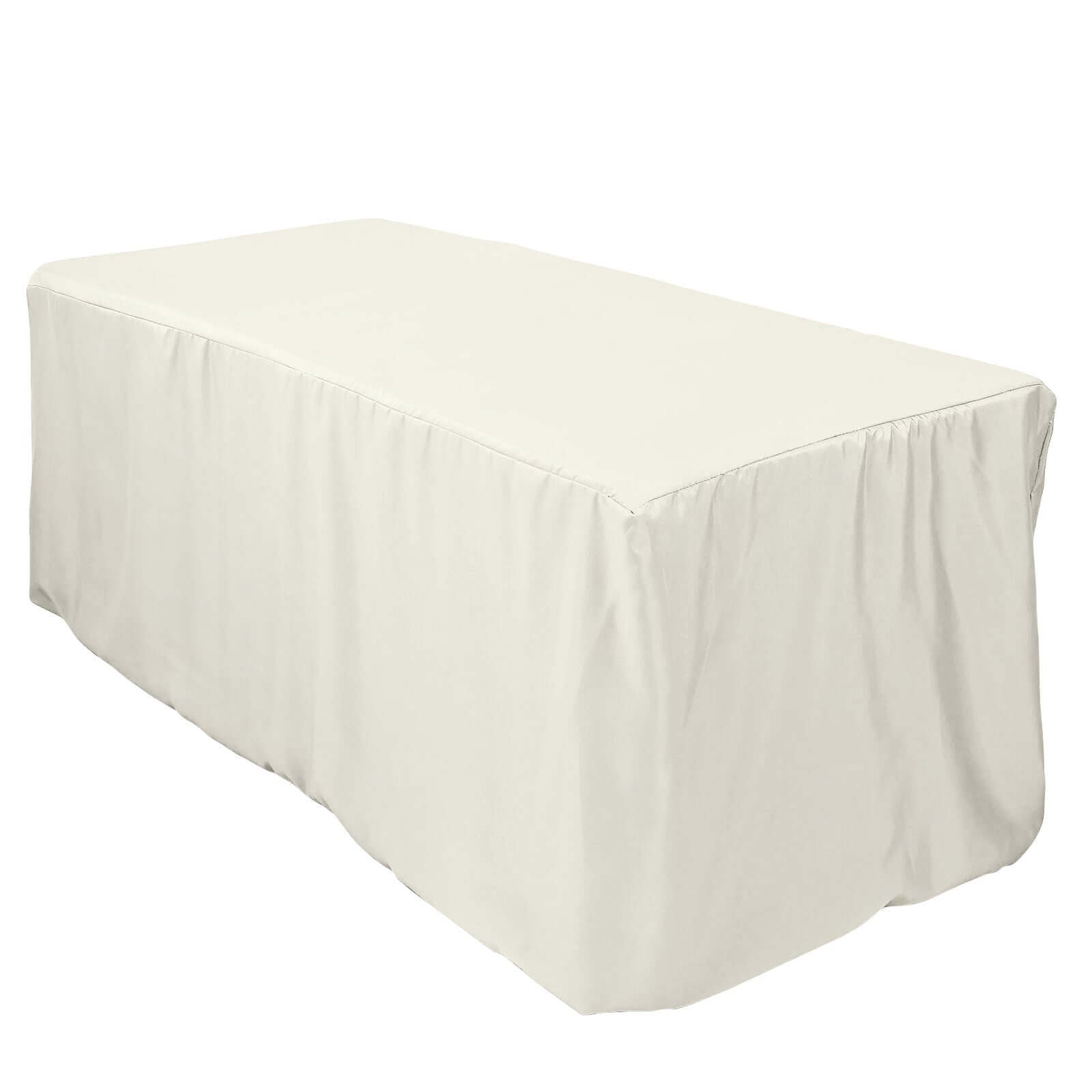 Durable Ivory Fitted Polyester 72x30 Rectangle Tablecloth for 6FT Tables