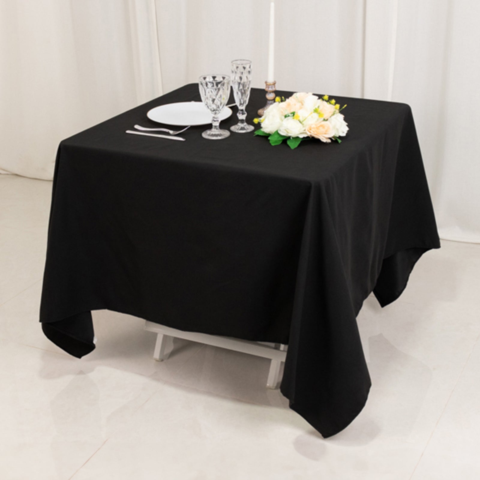Black 70x70 Square Wrinkle-Resistant Cotton Blend Tablecloth for Events