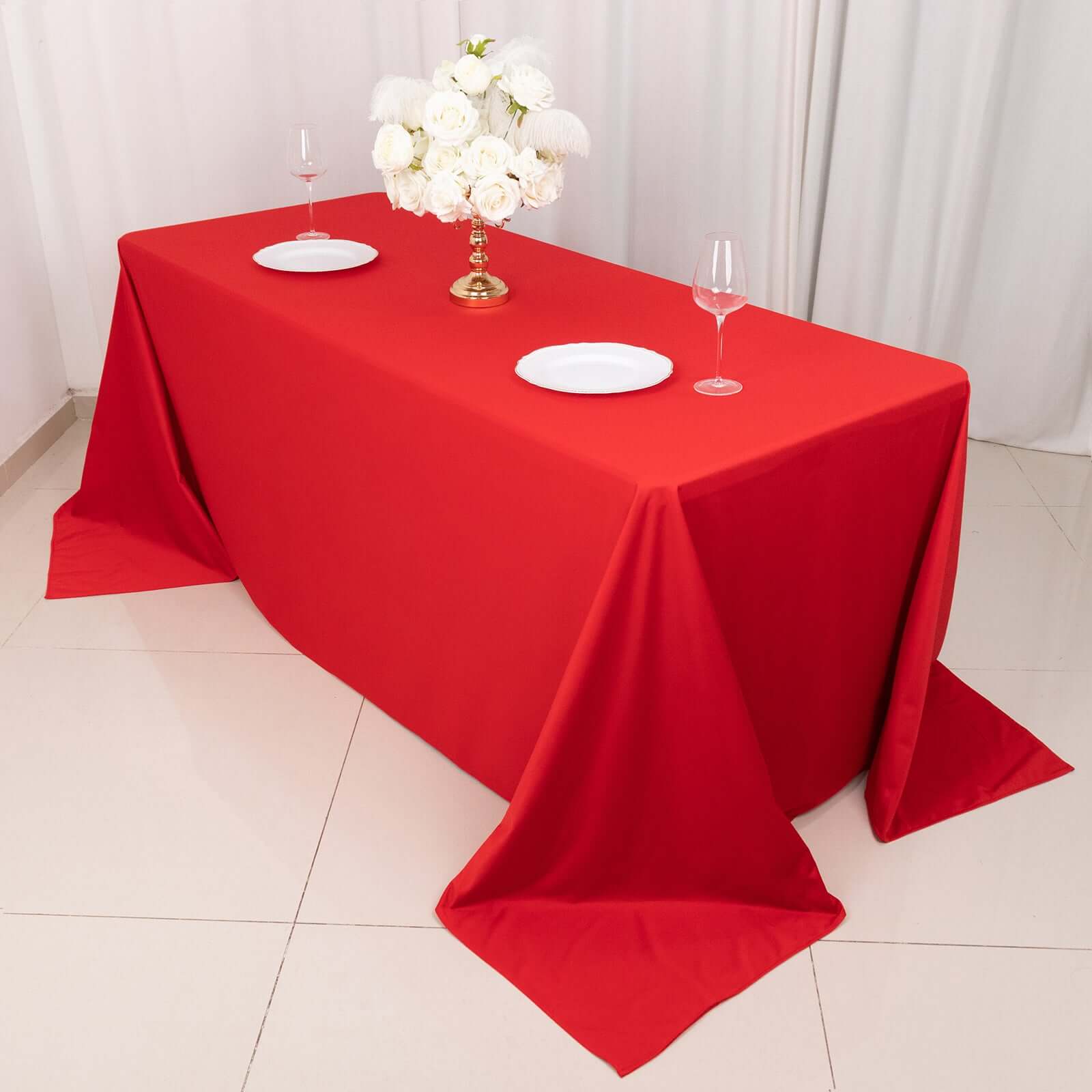 Exclusive Red Scuba Polyester 90x132 Wrinkle-Free, Stain-Resistant Rectangular Tablecloth