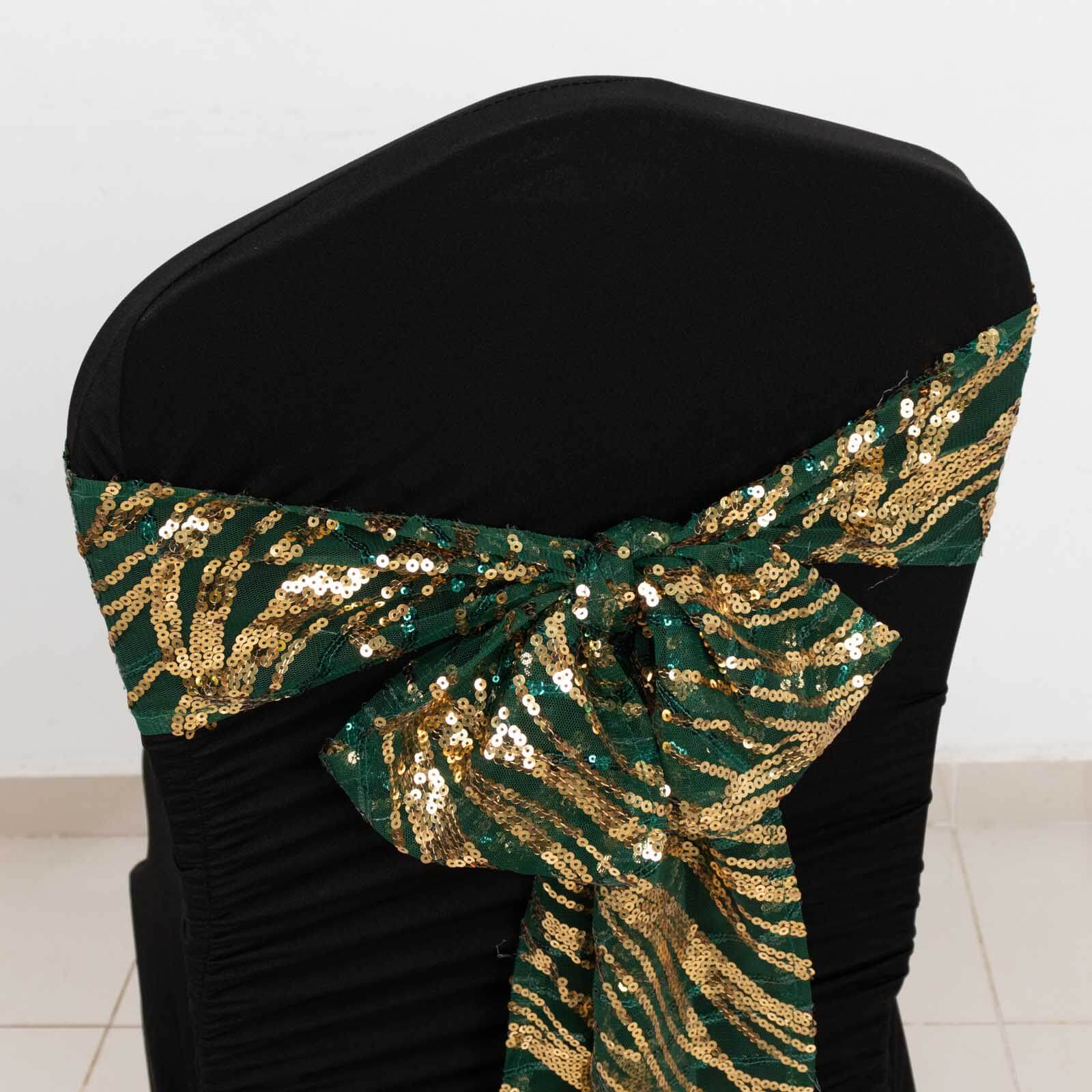 Special Offer! 5-Piece Chair Sashes in Sparkling Hunter Emerald Green/Gold with Wave Sequin Design