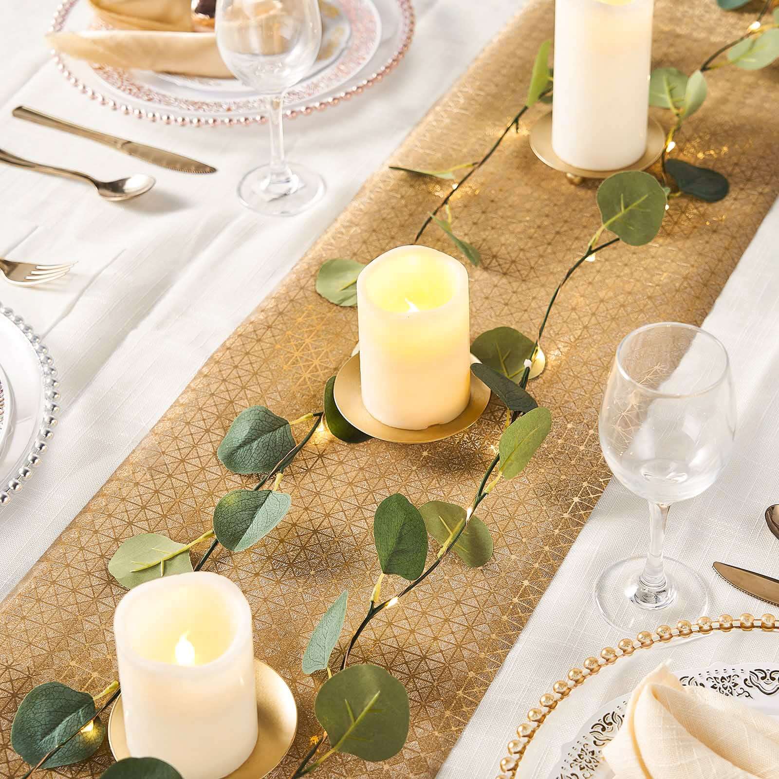 9ft Disposable Gold Geometric Print Table Runner - Perfect for Events