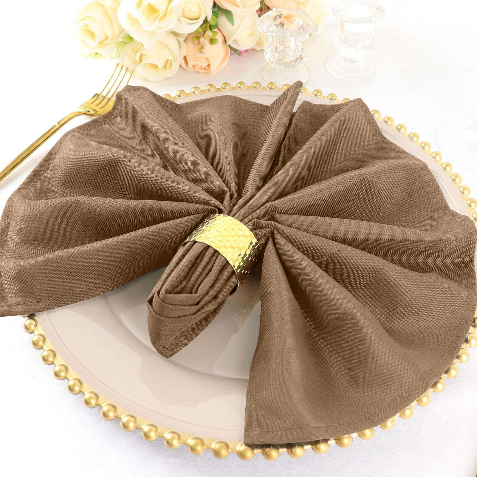 Wrinkle-Resistant 5-Pack Taupe Polyester 20x20 Easy-Care Cloth Napkins