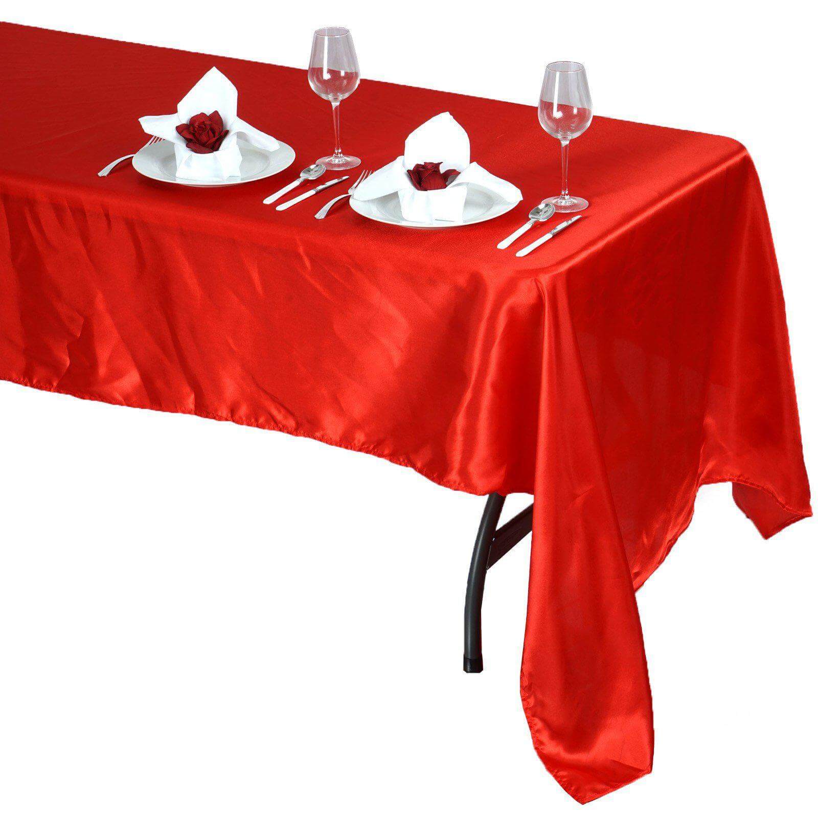 Hot Deal! Red Satin Rectangular Tablecloth 60x126 - Smooth and Shiny Table Cover