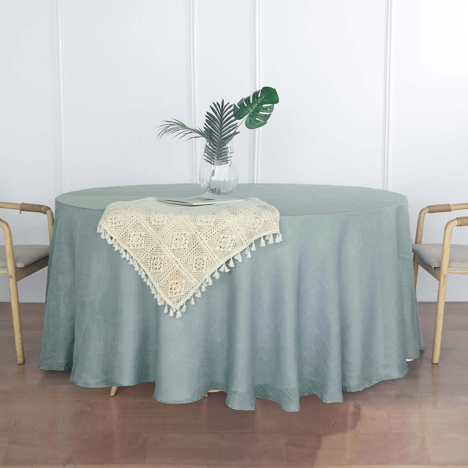 Hot Sale! 120' Round Dusty Blue Faux Linen Tablecloth - Wrinkle-Resistant & Seamless