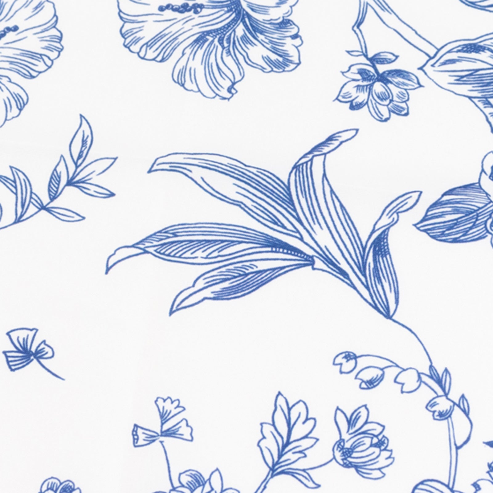 5-Pack Reusable 20x20 Polyester Dinner Napkins in White with Blue French Toile Floral Pattern