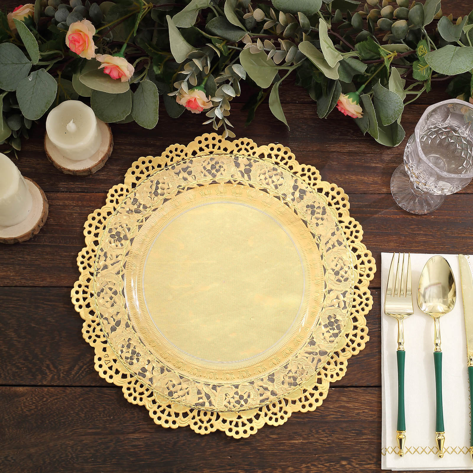 50 Pieces of 12-Inch Gold Food-Grade Lace Paper Round Placemats for Dessert & Table Decor