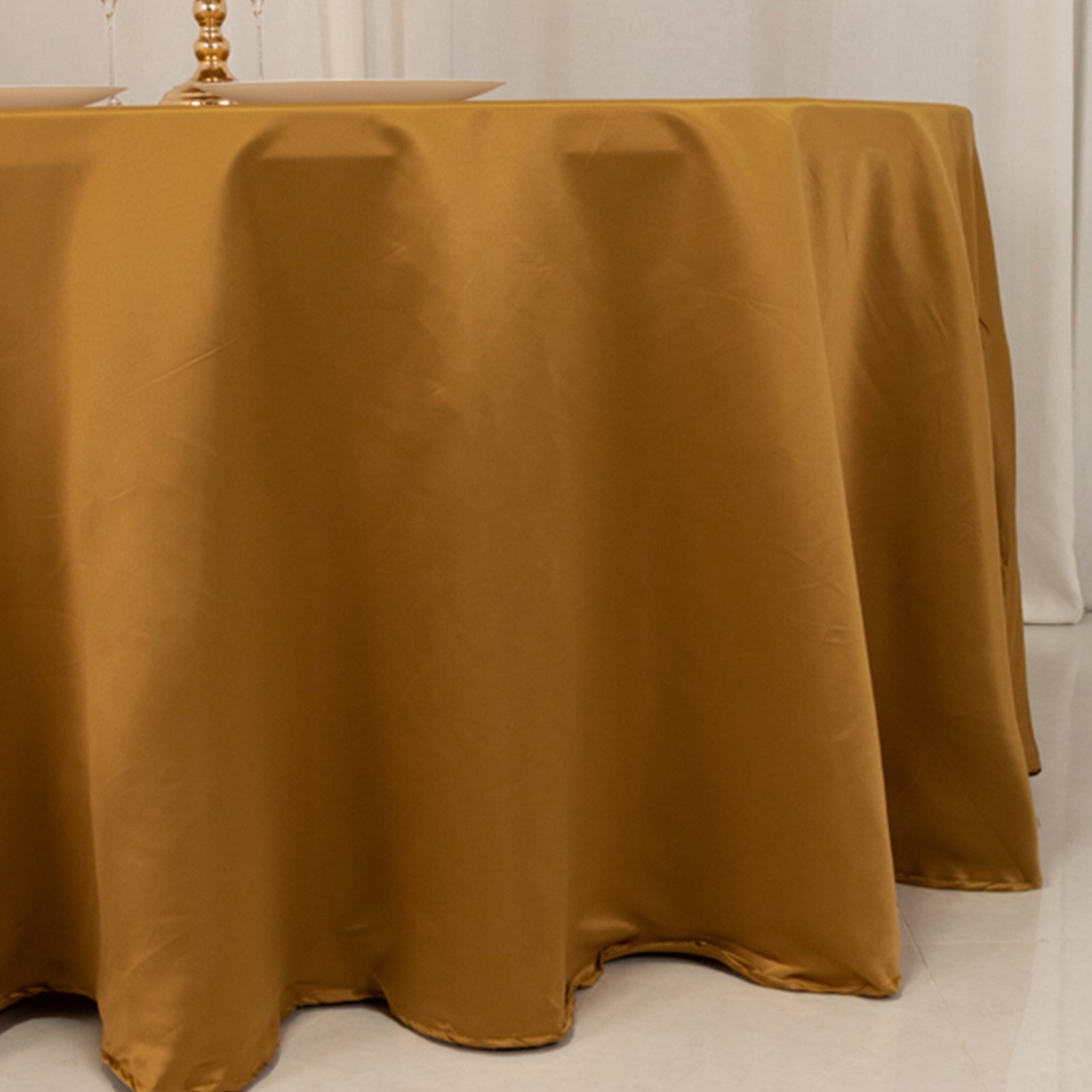 Exclusive Gold Lamour Satin 120-Inch Round Tablecloth for Upscale Events