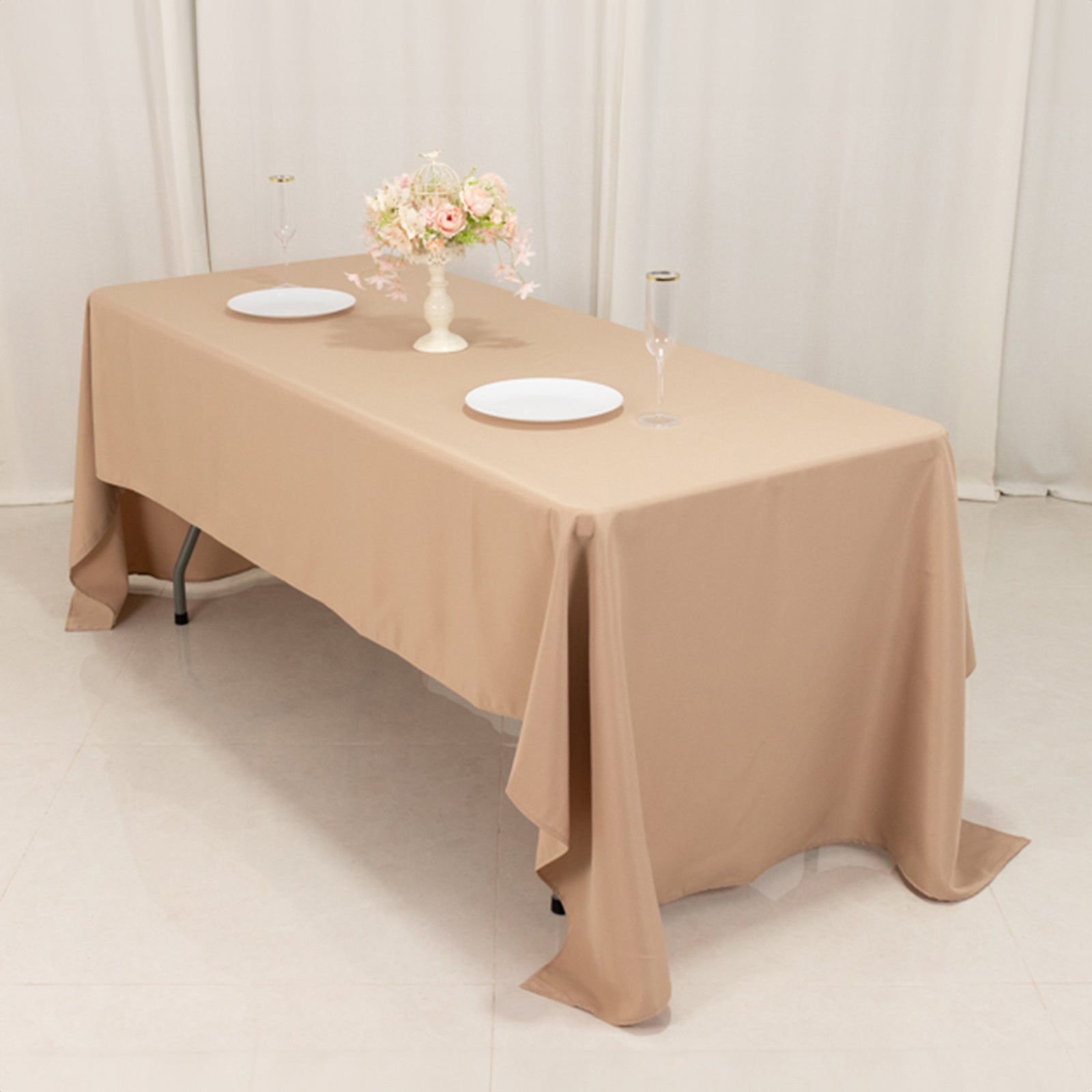 Premium Stain-Resistant 220GSM Polyester Rectangle Tablecloth in Nude - 60x126, Ideal for Events