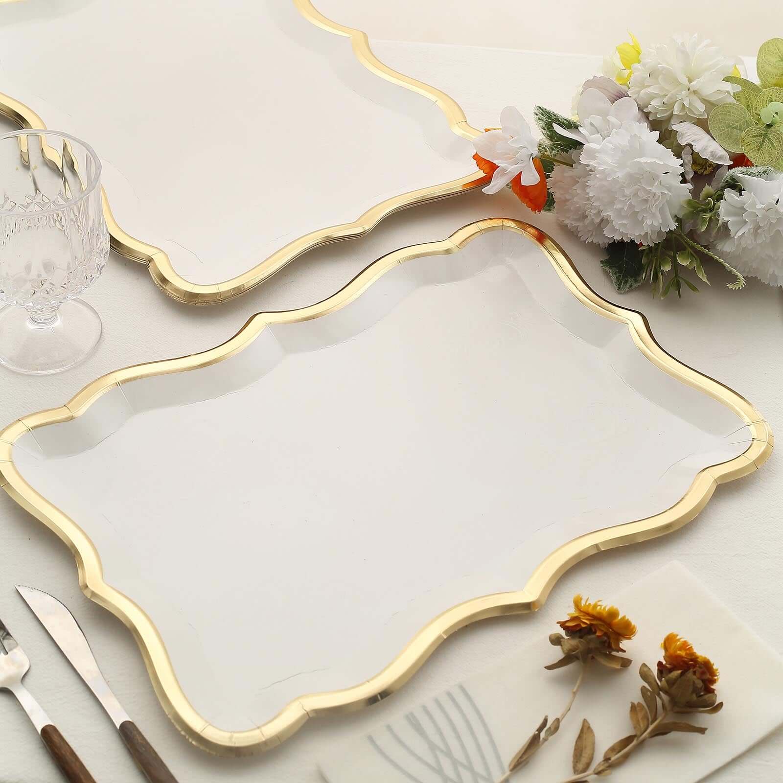 10-Pack Heavy Duty 400GSM White Cardboard Serving Trays with Gold Rim for Weddings & Parties