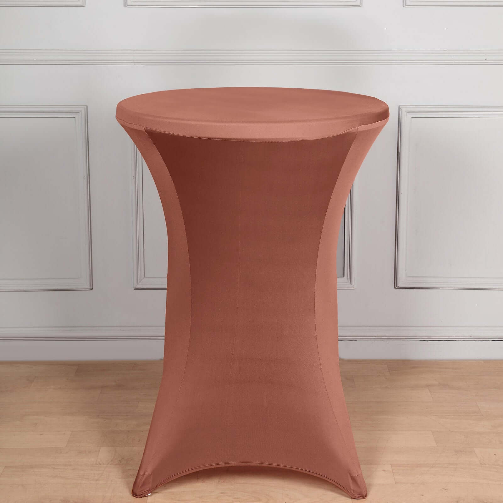 Affordable Stretch Fitted Spandex Cocktail Table Cover in Terracotta (Rust) for 24-32