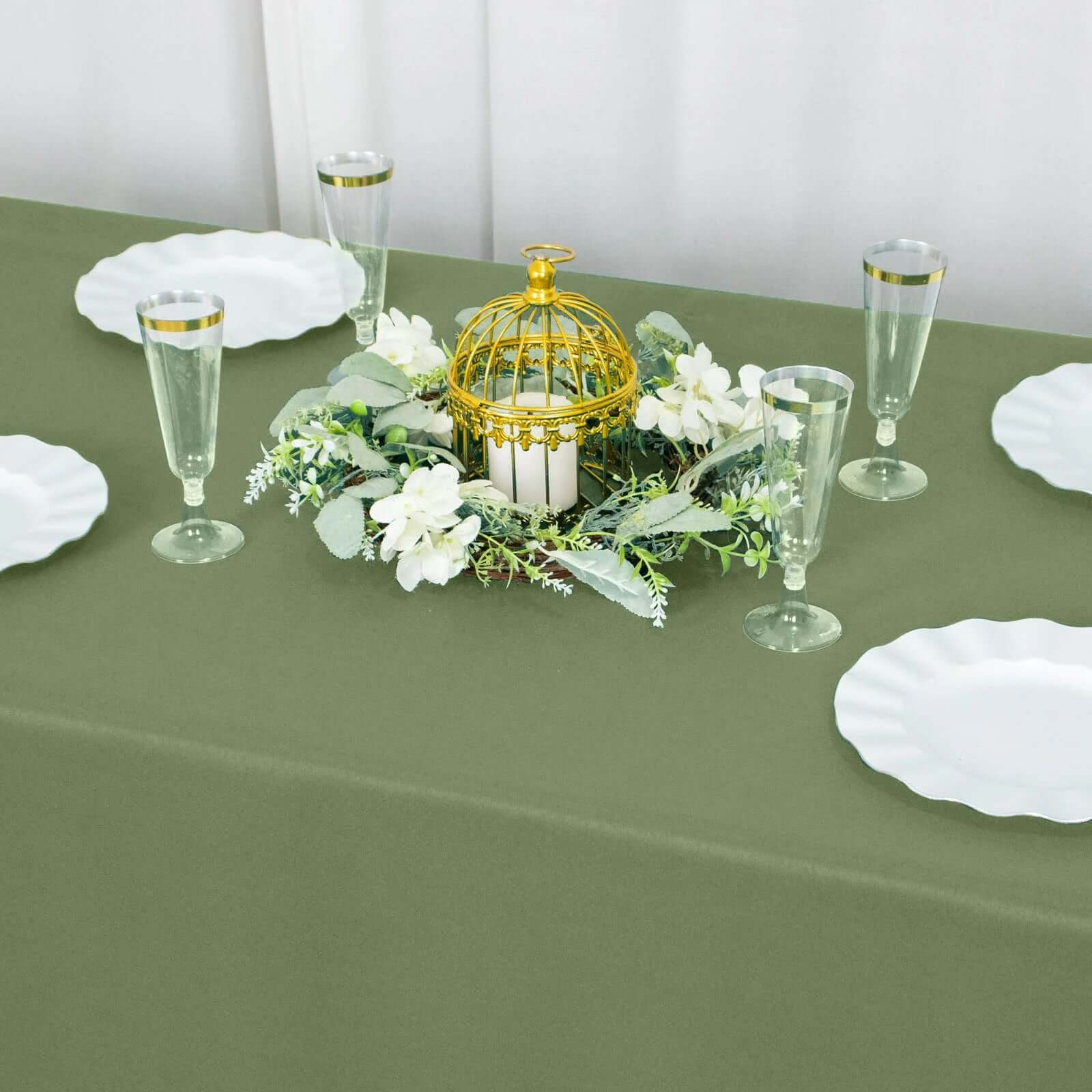 220GSM Seamless Stain-Resistant Premium Polyester Rectangle Tablecloth in Dusty Sage Green 90x132