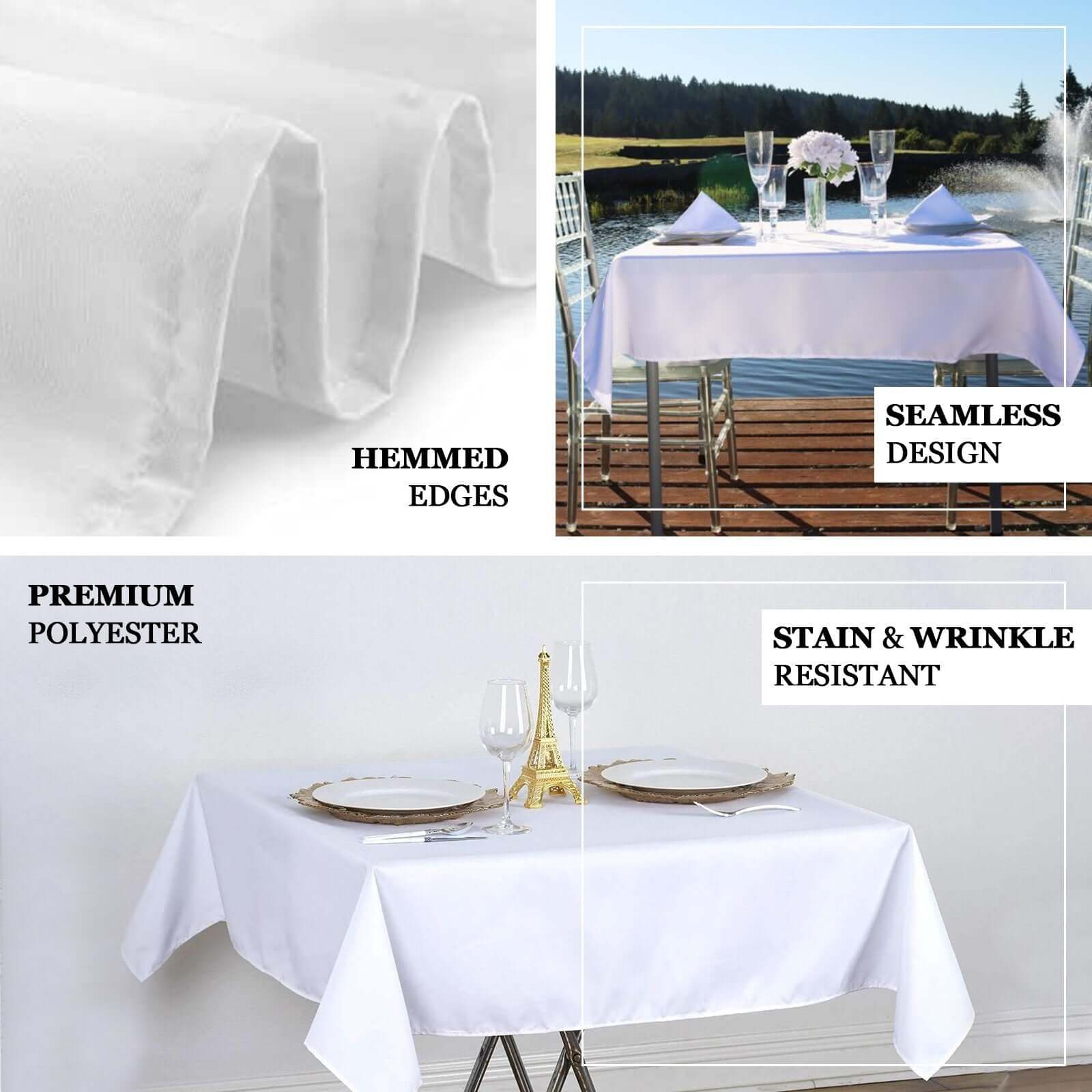220GSM White Premium Polyester 54x54 Square Stain & Wrinkle-Resistant Tablecloth for Weddings