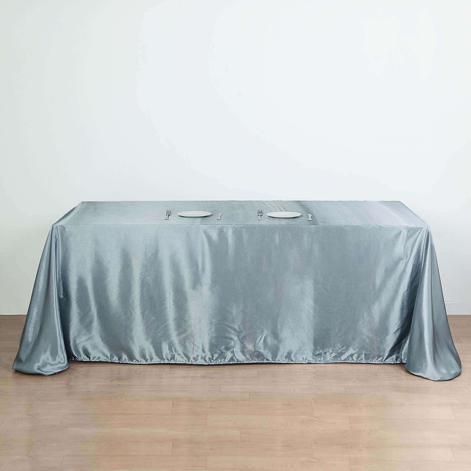 Hot Sale! Seamless Dusty Blue Satin Rectangular 90x132 Tablecloth for Various Events