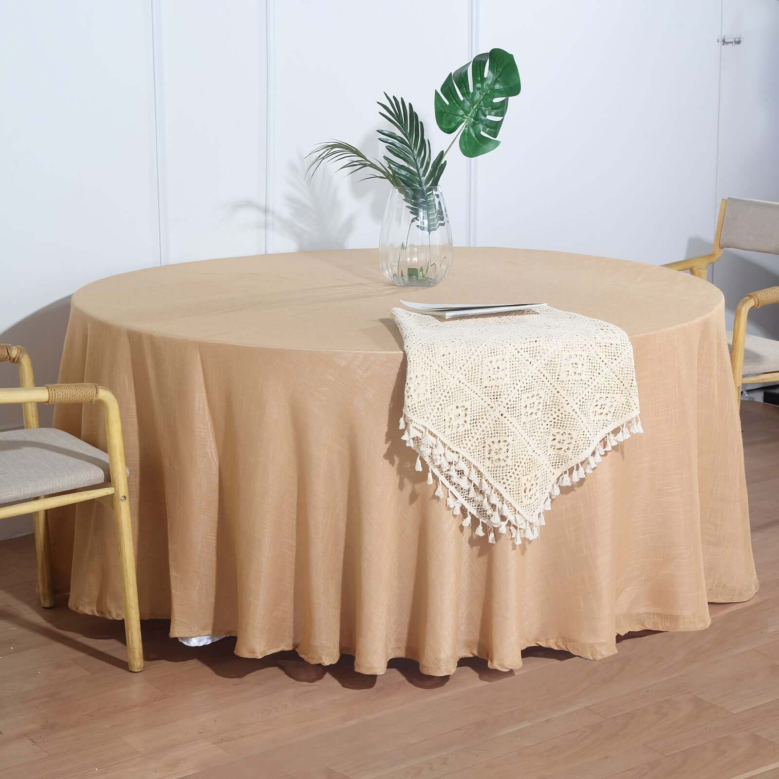Premium Faux Linen 120" Round Wrinkle-Resistant Tablecloth - Natural