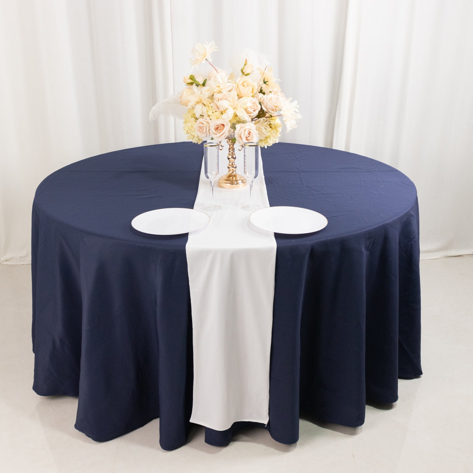Premium Wrinkle-Free White Scuba Polyester Table Runner (12x108) for Events & Weddings
