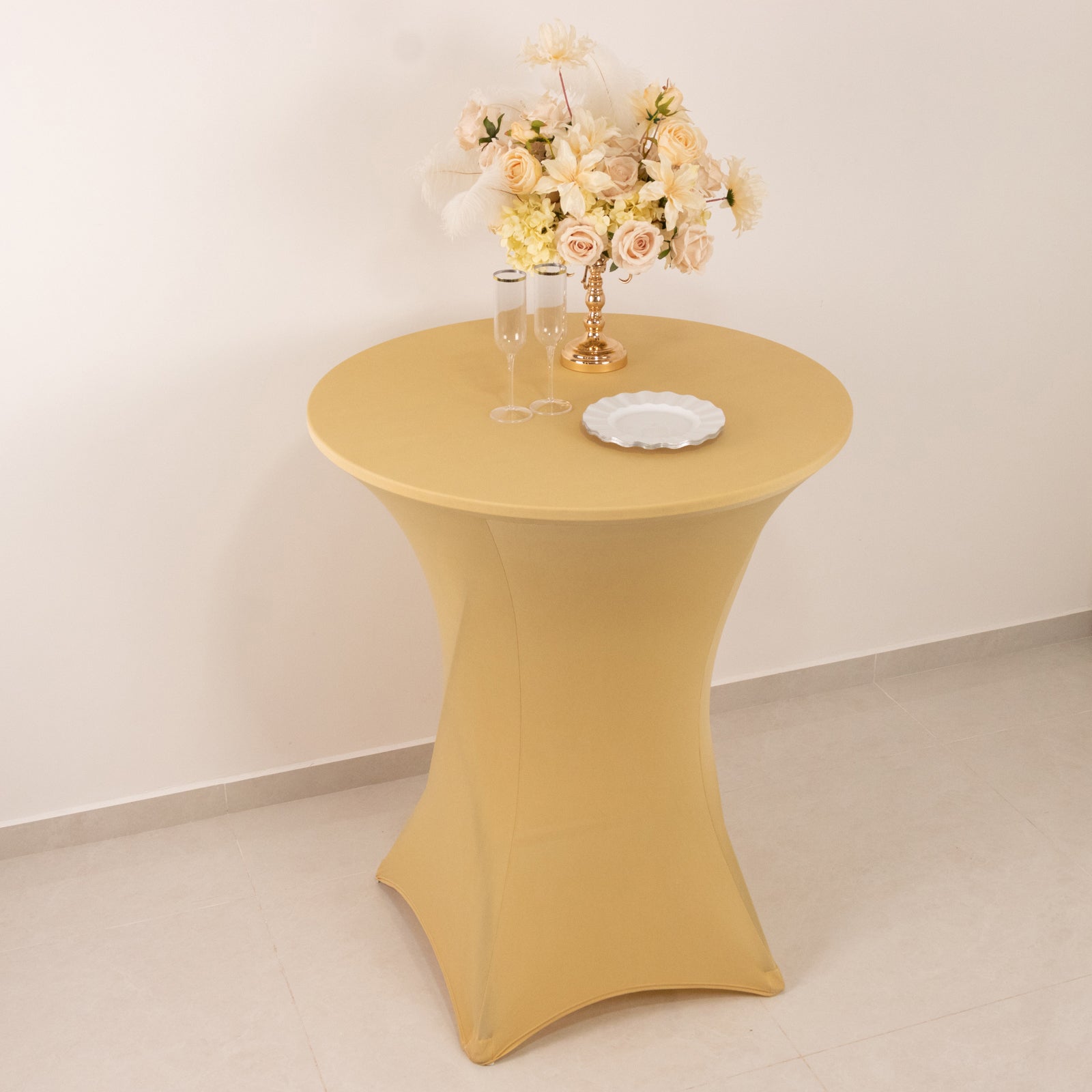 Stretchable Champagne Spandex Cocktail Table Cover for 33 - 36 Inch Tables