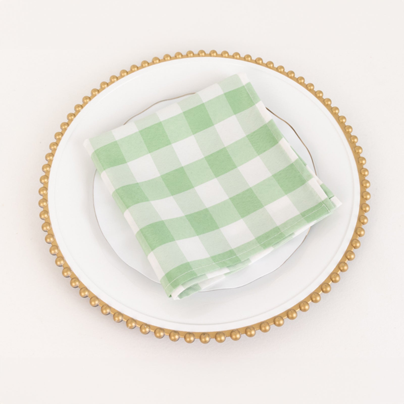 5-Pack Polyester 15x15 Square Napkins in Sage Green/White Buffalo Plaid - Ideal for Events