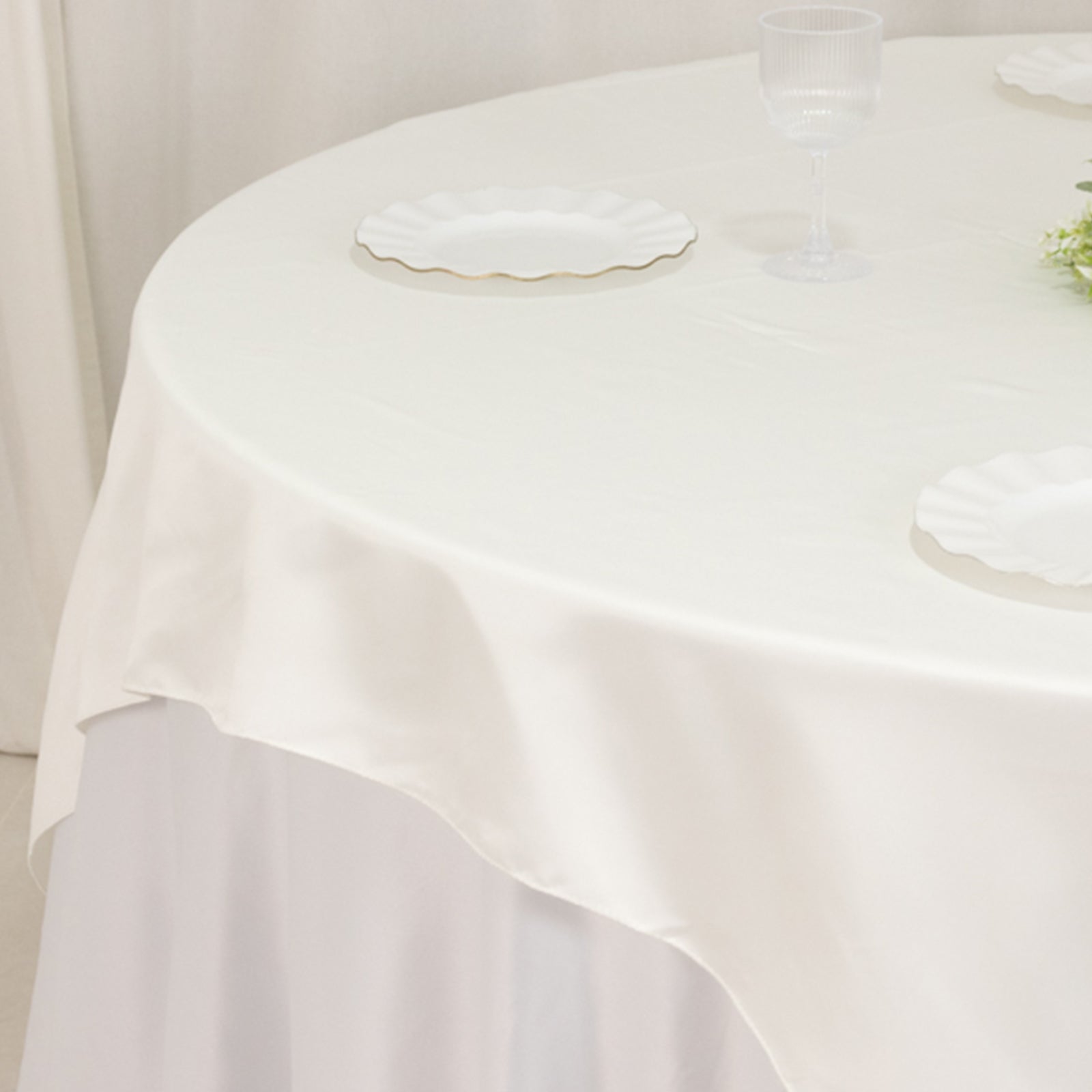 Hot Deal! Ivory Lamour Satin 72x72 Square Table Overlay with Smooth Finish