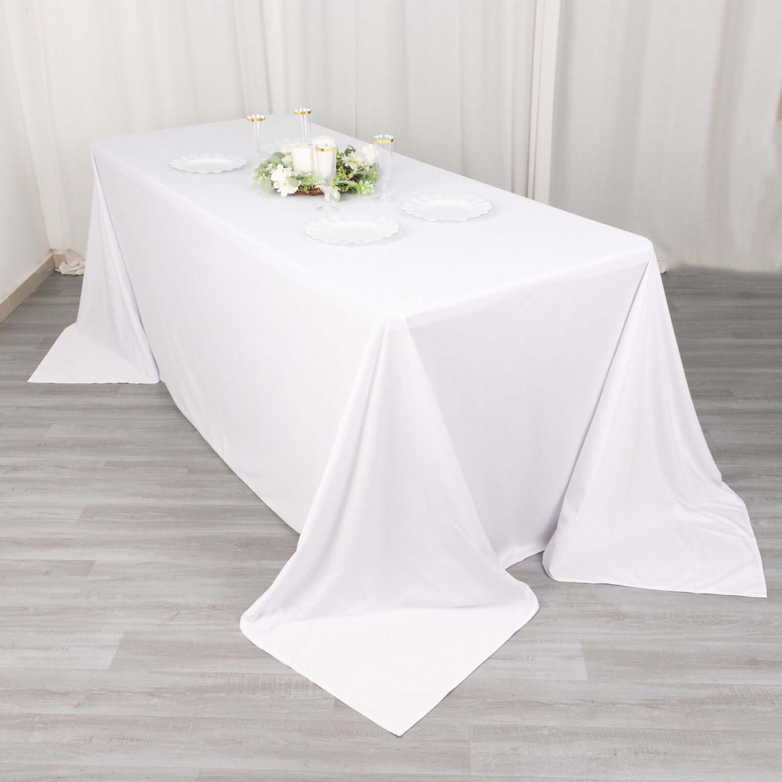 White Premium Seamless Scuba Polyester Tablecloth - 90x132, Wrinkle & Stain Free for Weddings & Parties