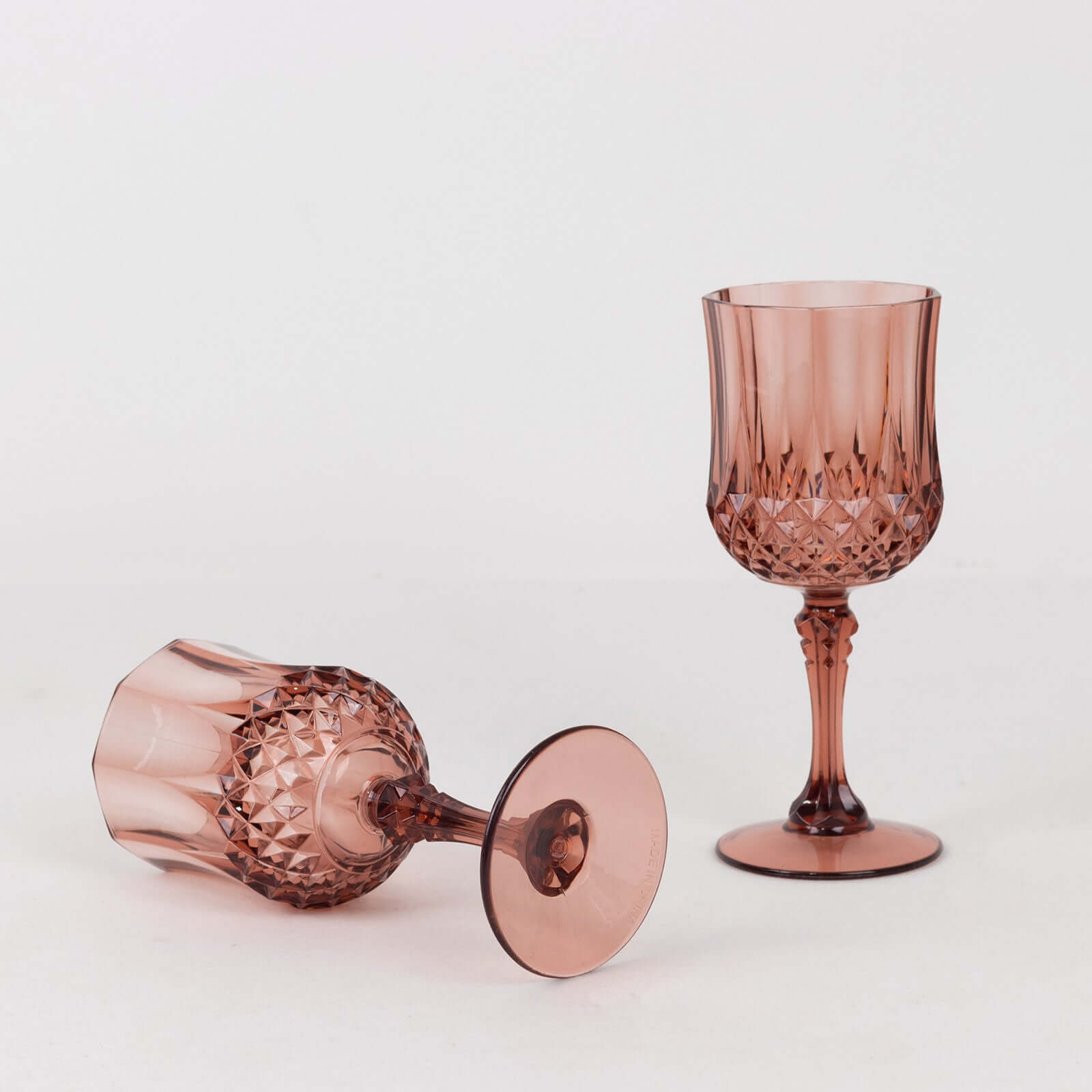 Hot Deal! 6-Pack 8oz Shatterproof Dusty Rose Plastic Cocktail Goblets with Crystal Cut