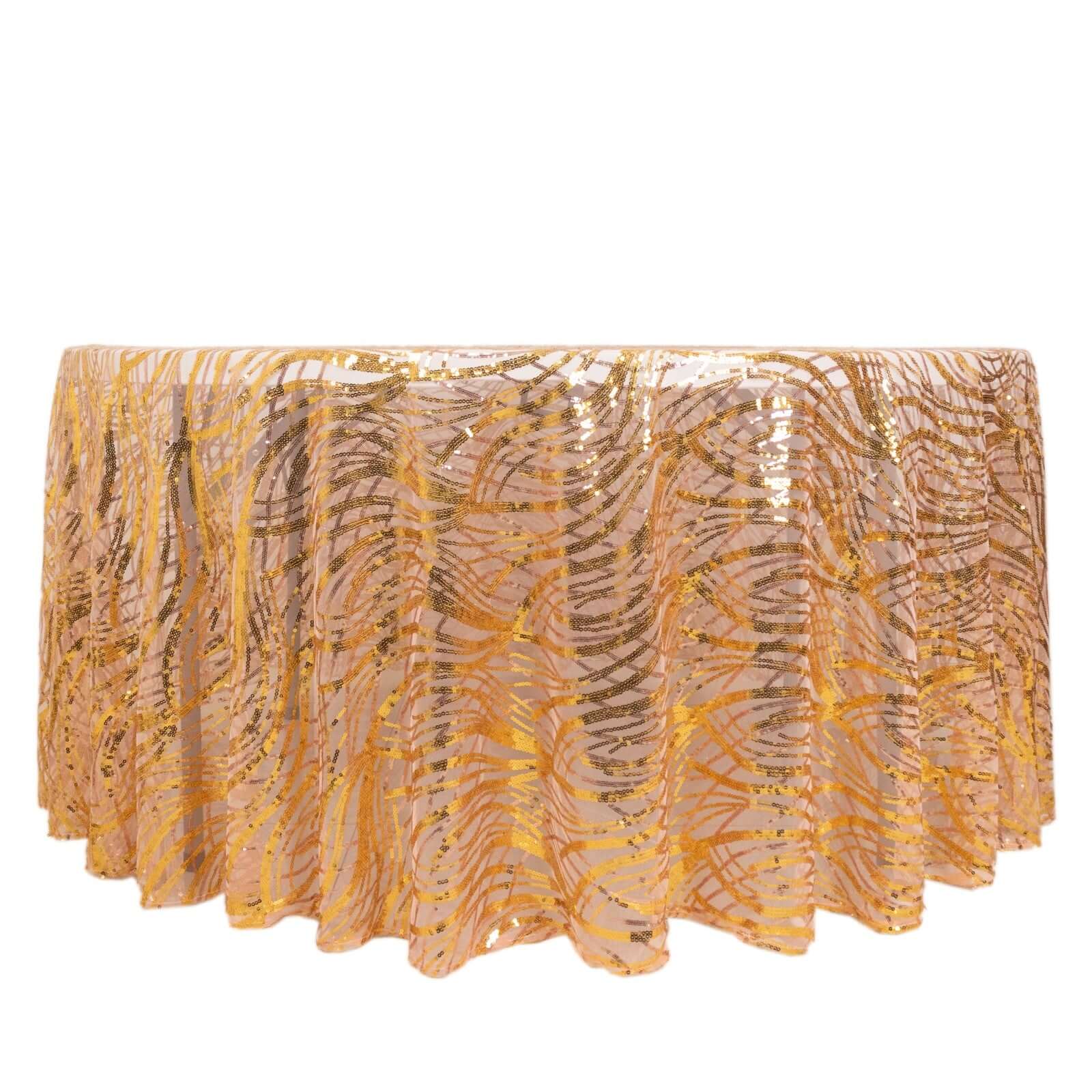 Hot! Rose Gold/Gold Sequin Mesh 120" Round Seamless Tablecloth