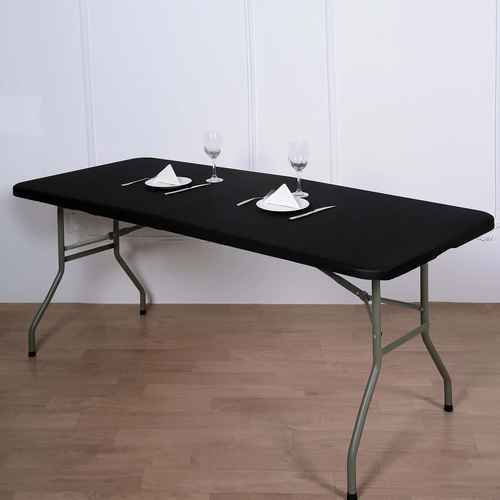 Black Spandex Table Topper - Stretchy, Wrinkle-Free & Fitted (96x30)