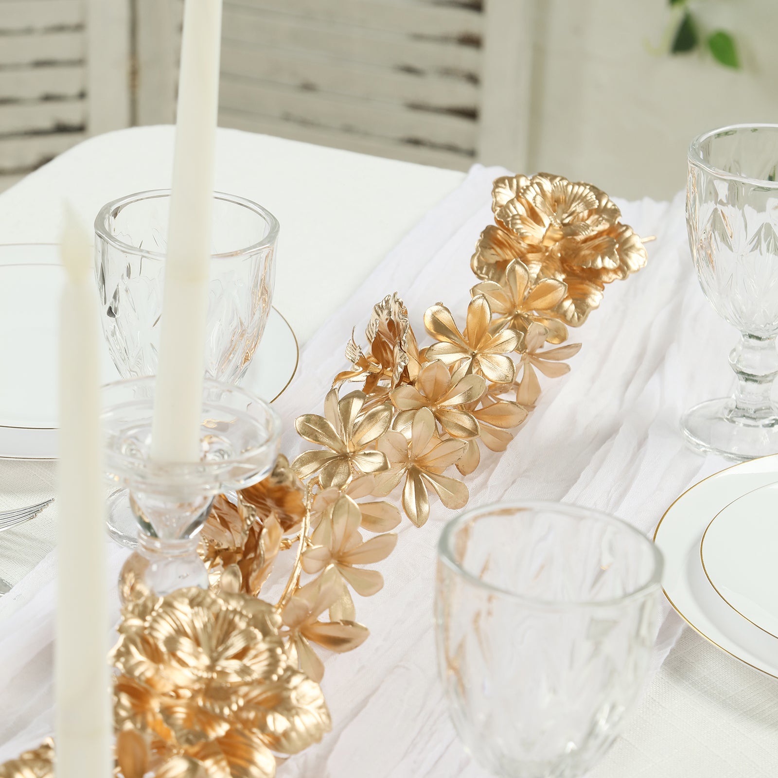 6.5ft Metallic Gold Artificial Magnolia & Jasmine Garland - Perfect for Table, Arch & Backdrop Decor