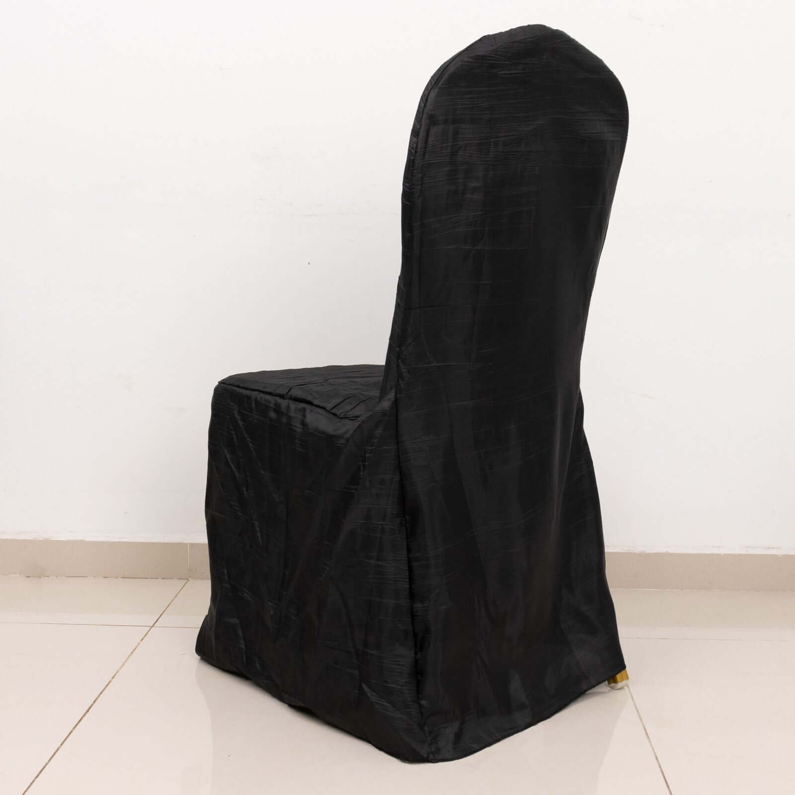 Premium Reusable Black Crinkle Crushed Taffeta Banquet Chair Cover